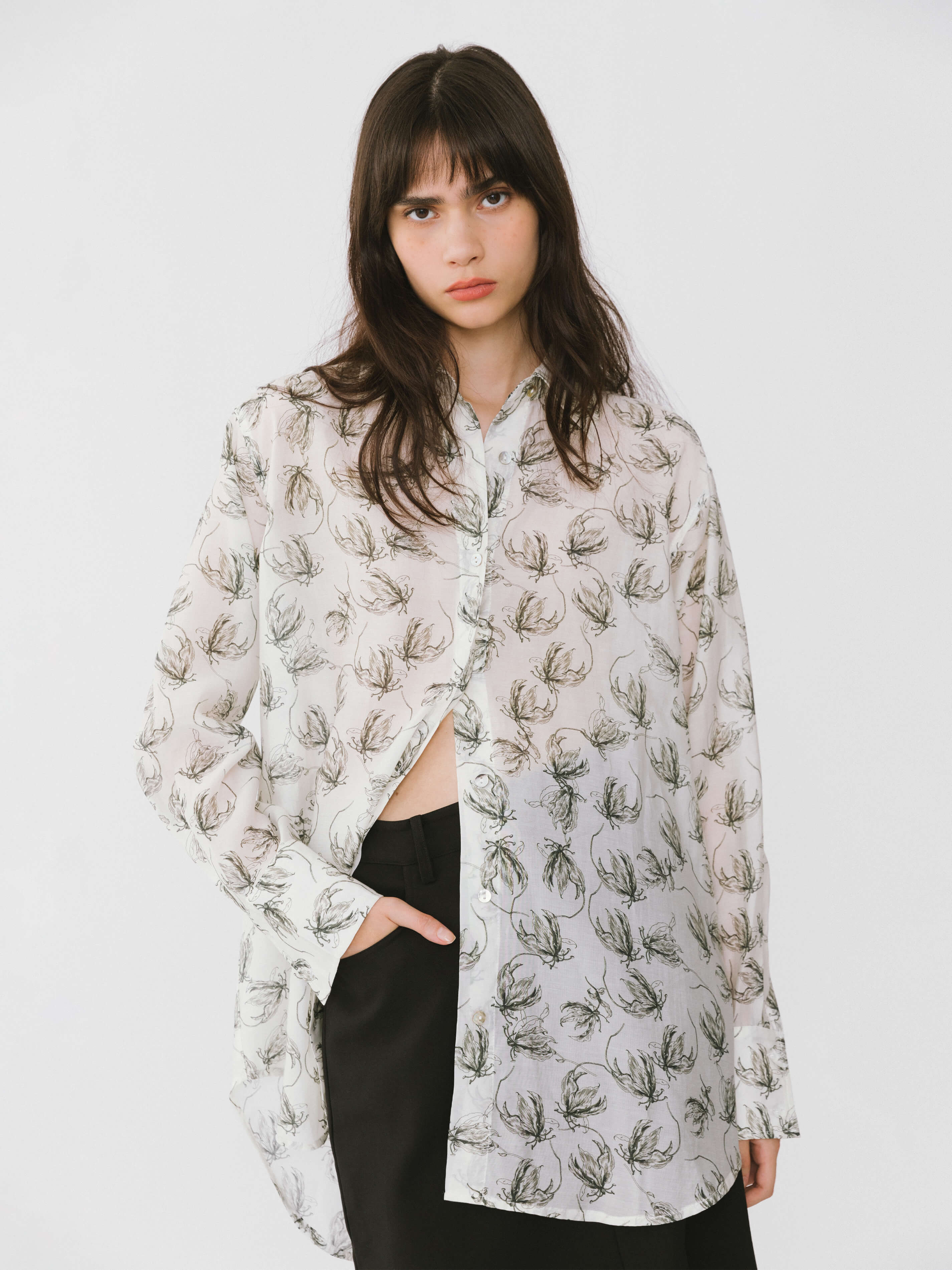 Loose Printed Sheer Shirt-5