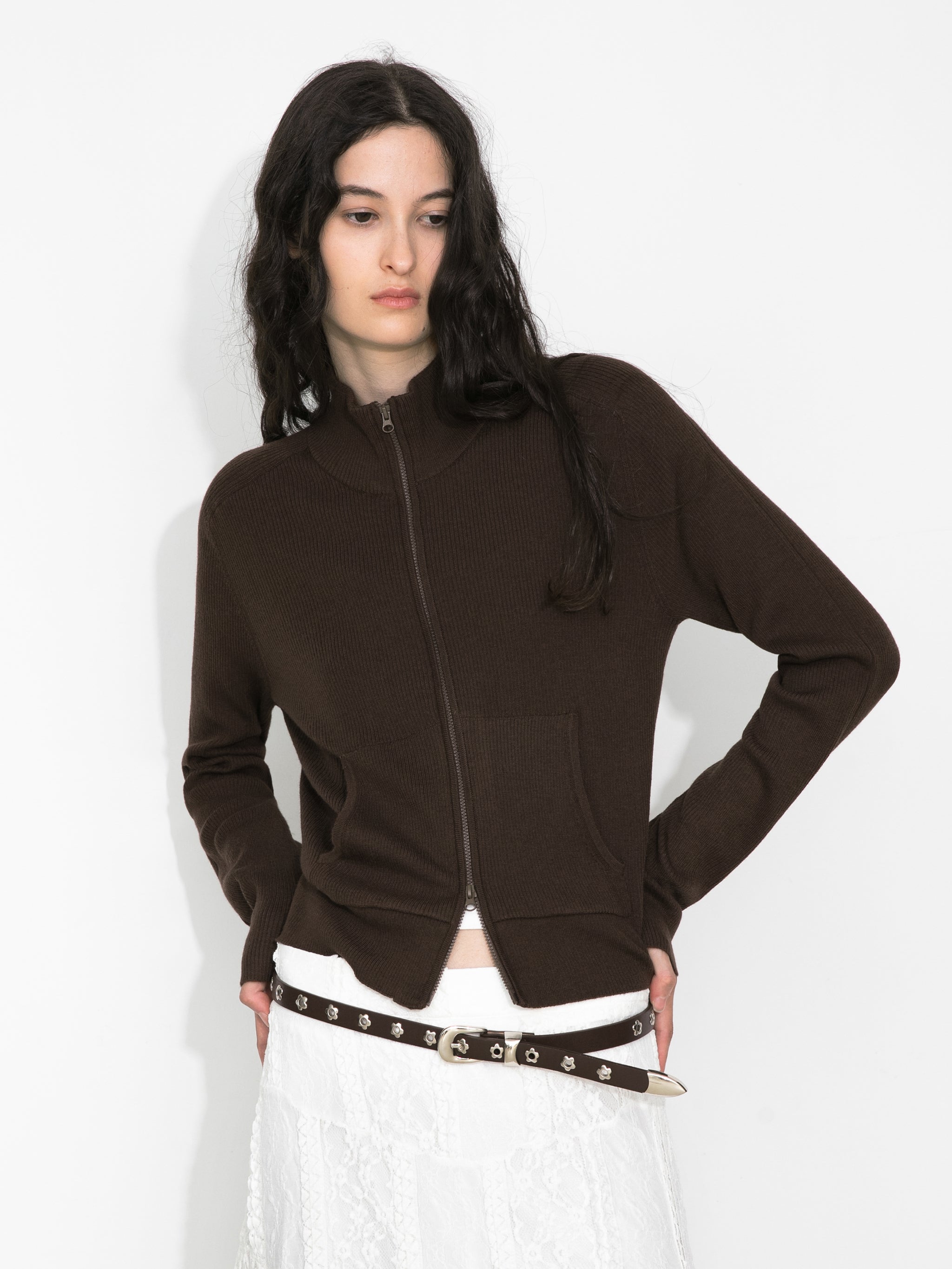 Two-Way Zip Layered Knit Jacket-7