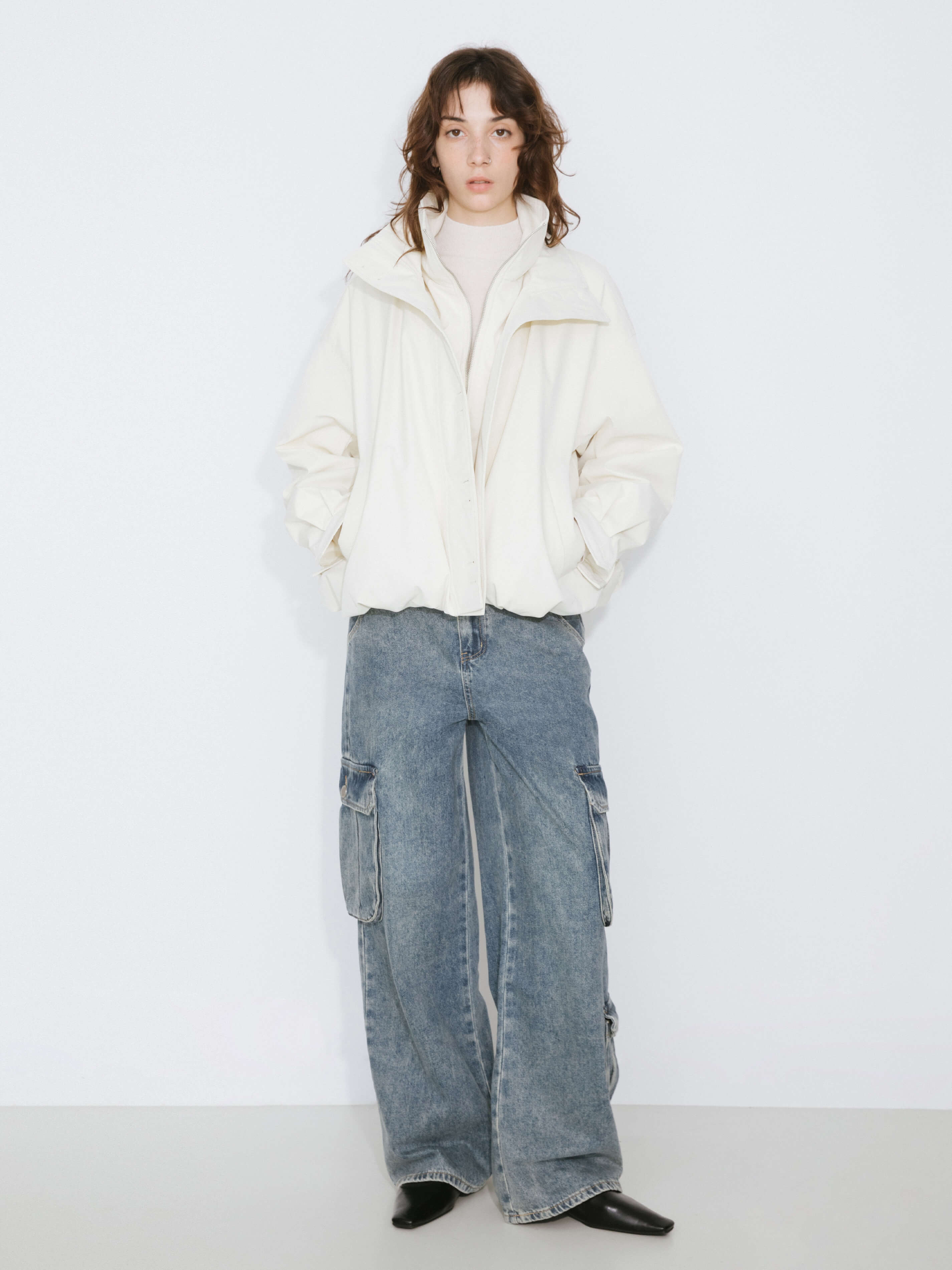 Short High Collar Zip Up Down Coat-10