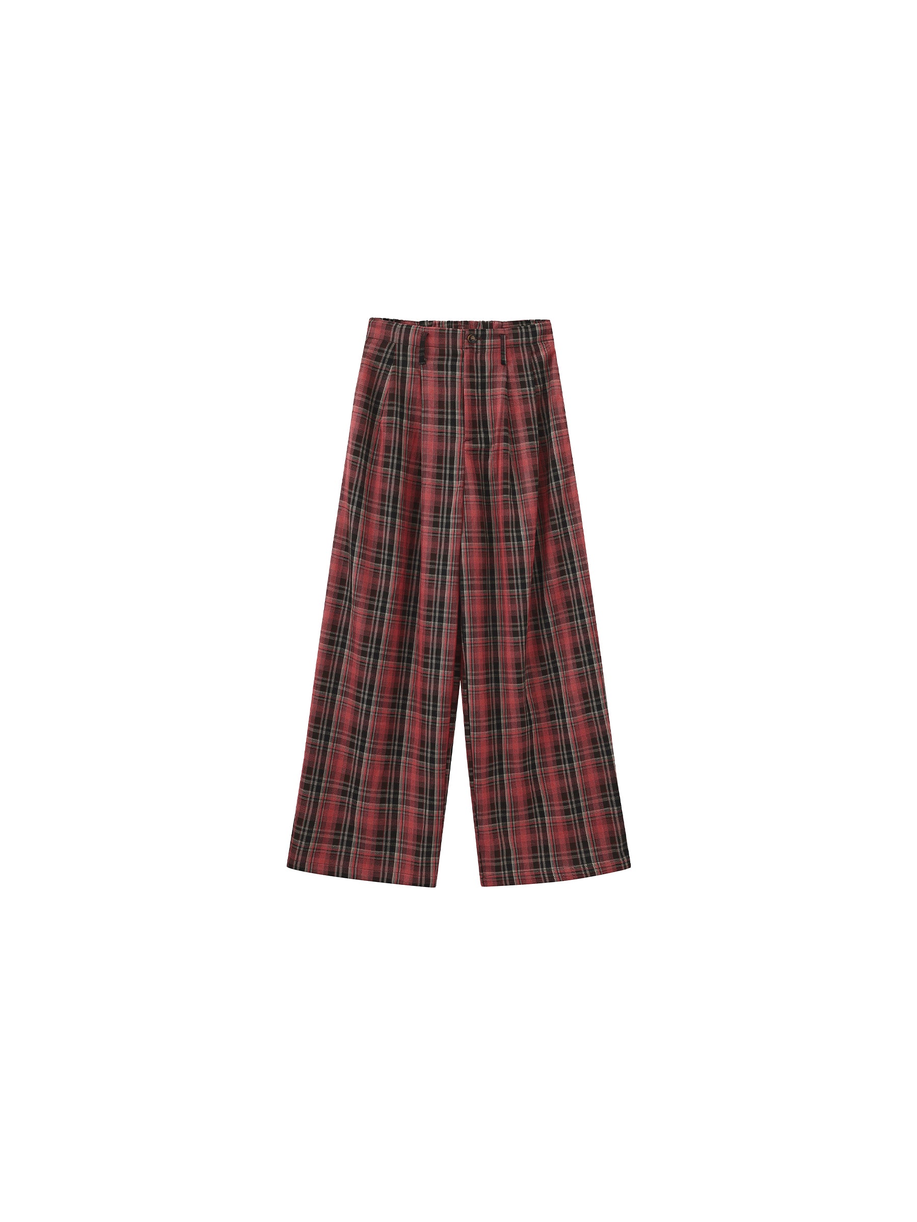 Striped Check Wide-Leg Draped Floor-Length Trousers-7