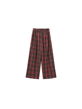 Striped Check Wide-Leg Draped Floor-Length Trousers