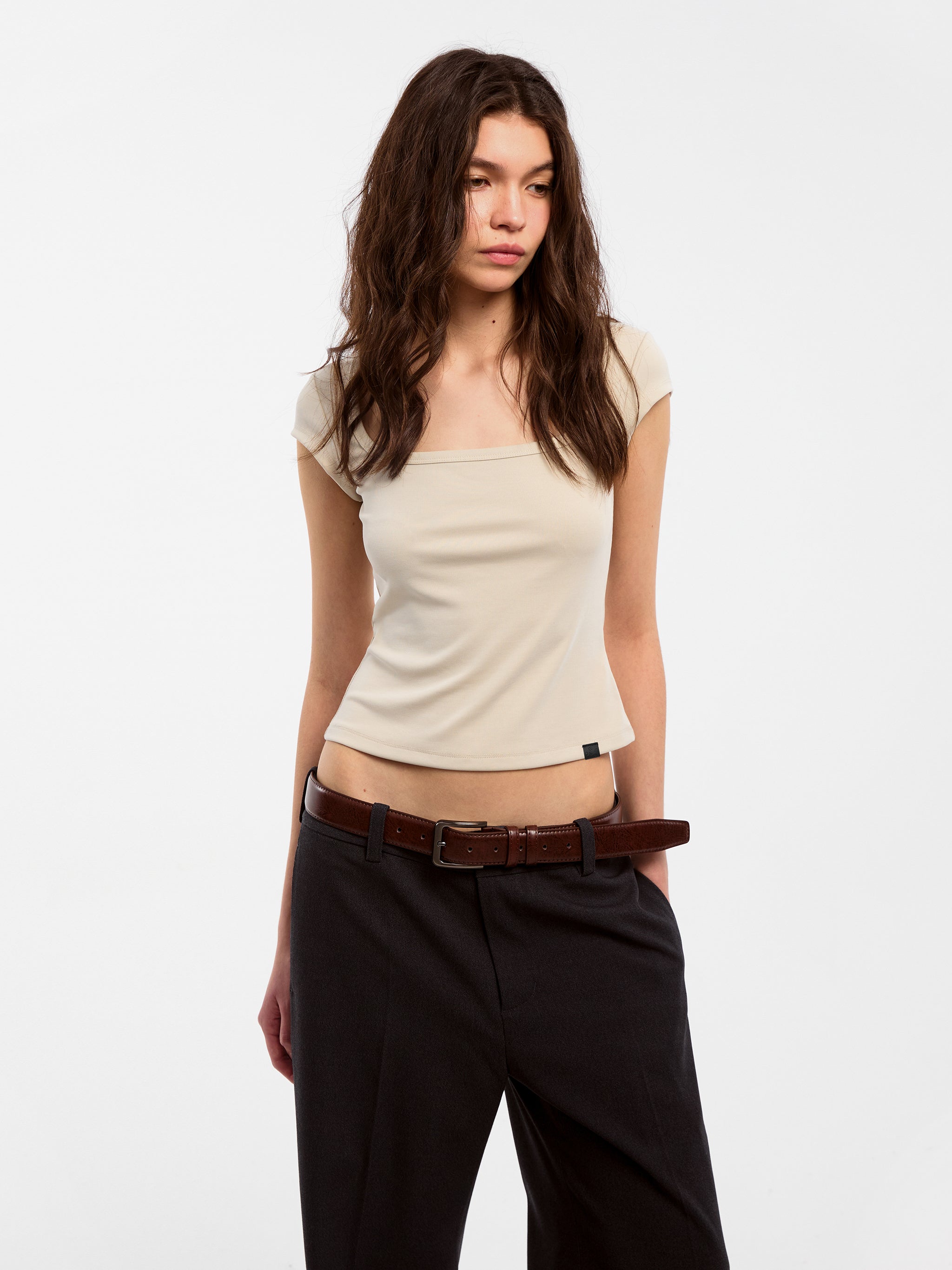 CUBIC Modal Square Neck Short-sleeved T-shirt-8