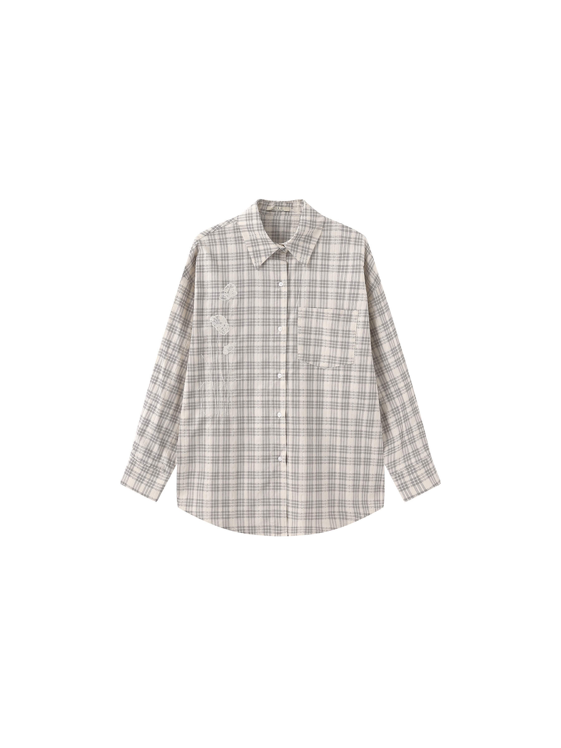 100% Cotton Embroidered Lace Checkered Oversized Shirt-8