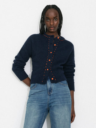 Wool-Blend Contrast Ribbed Cuff Cardigan