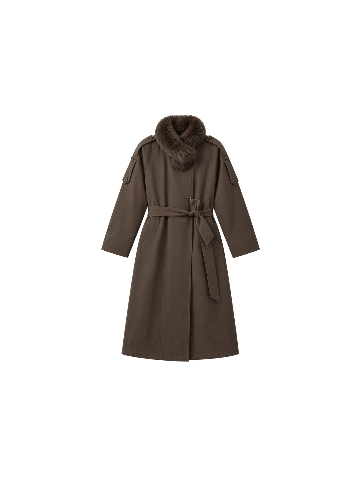 CUBIC Detachable Fur-Collar Belted Down Coat-7