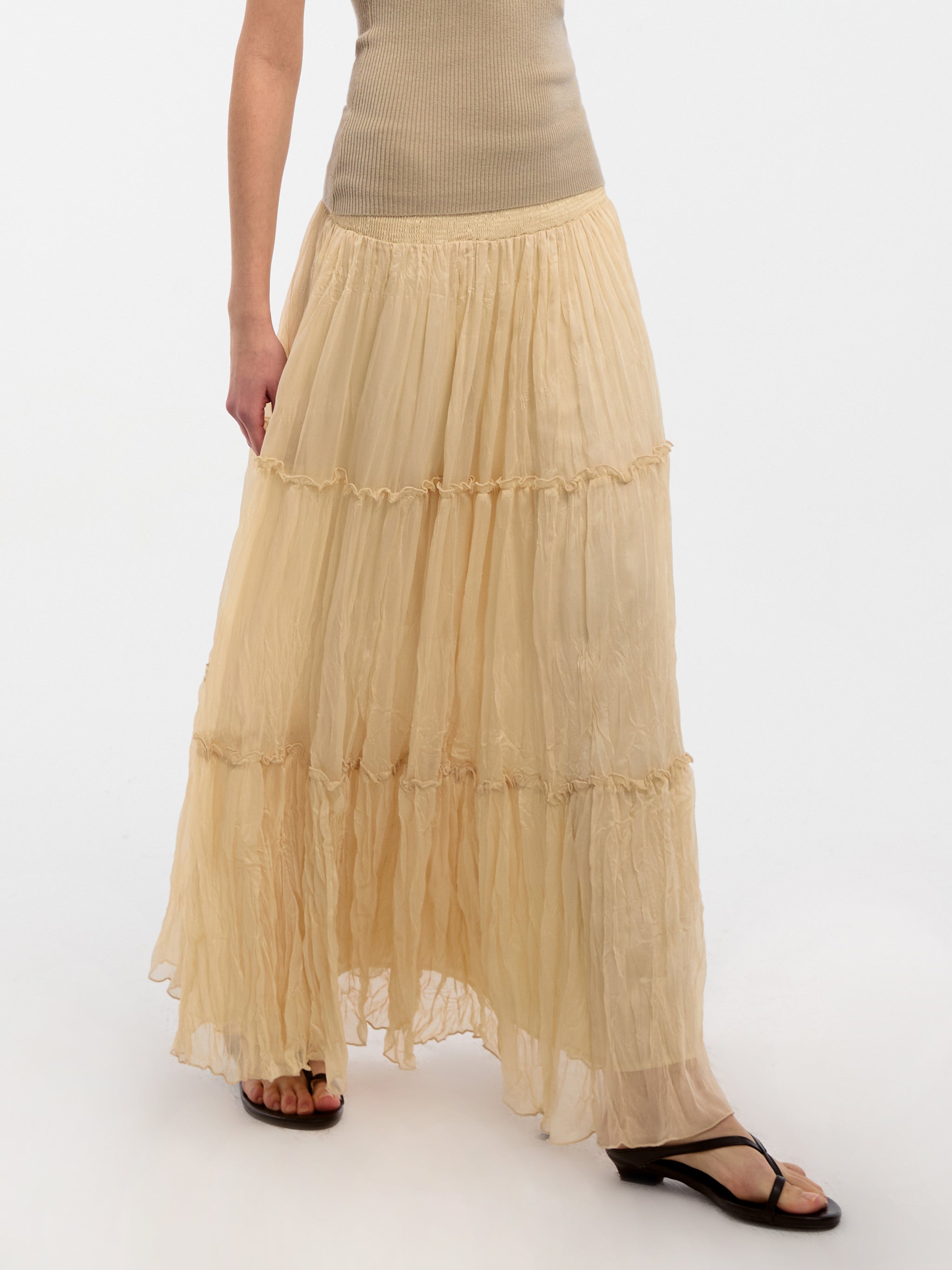 CUBIC Pleated and Gathered Design Tulle Skirt-7