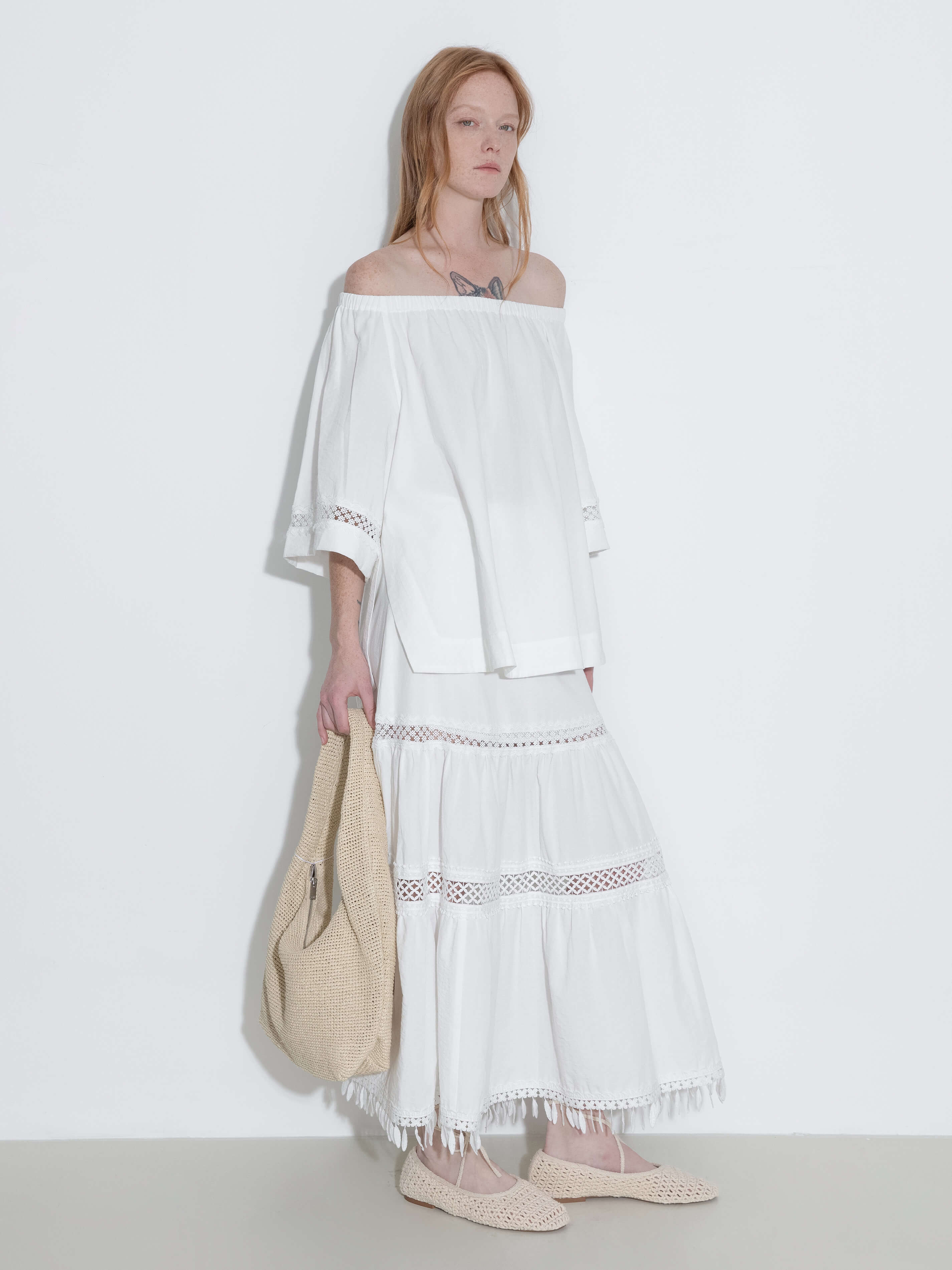 High-Waisted Hollow Out Tassel Trim Maxi Skirt-8