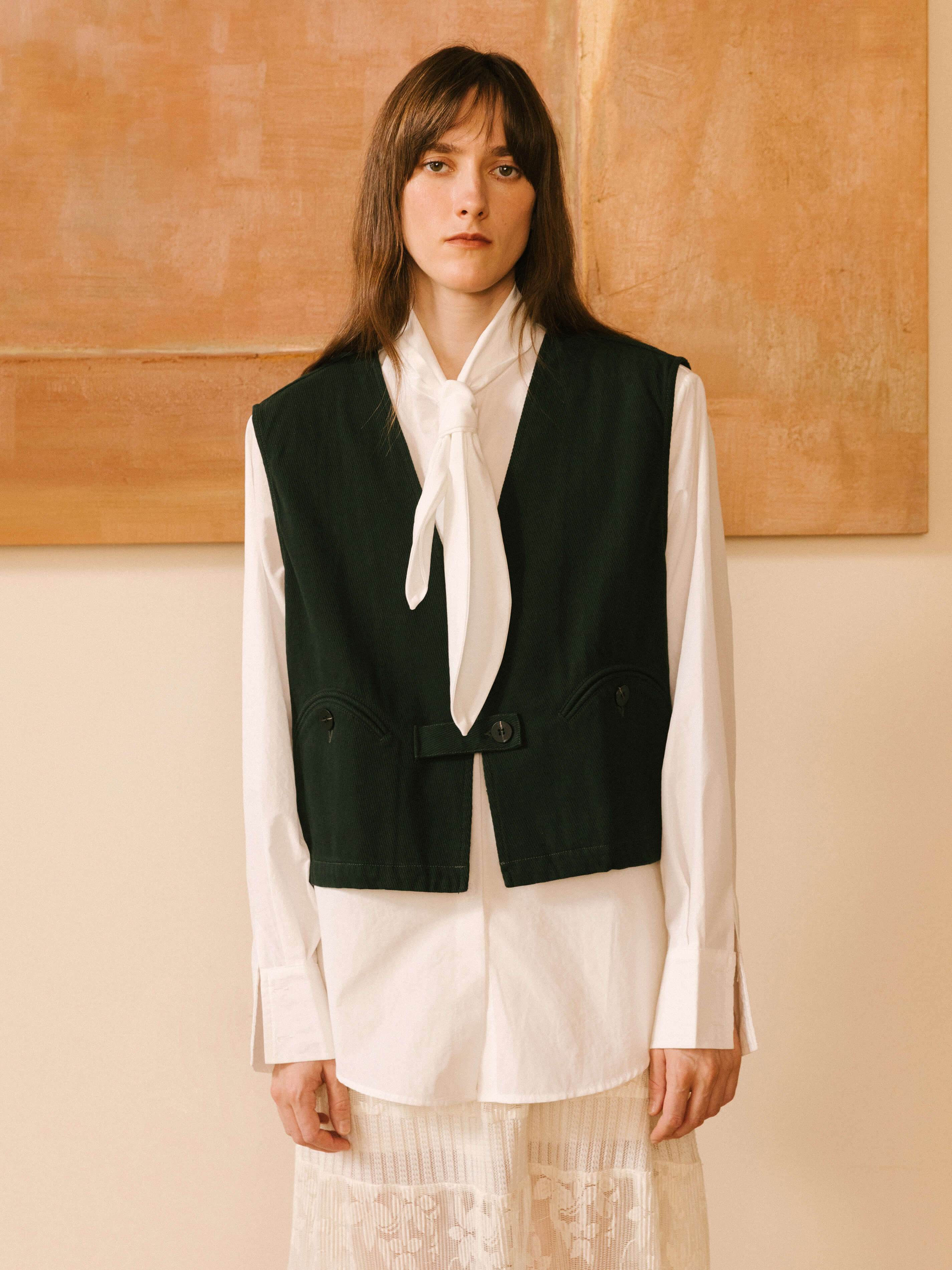Cropped Double Breasted Twill Waistcoat-7