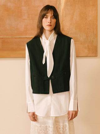 Cropped Double Breasted Twill Waistcoat