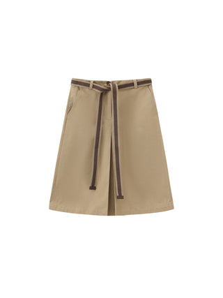 Contrast Woven Belted Midi Skirt