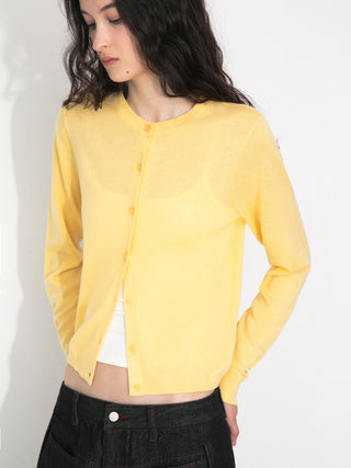 100% Wool Knit Cardigan with Crew Neck