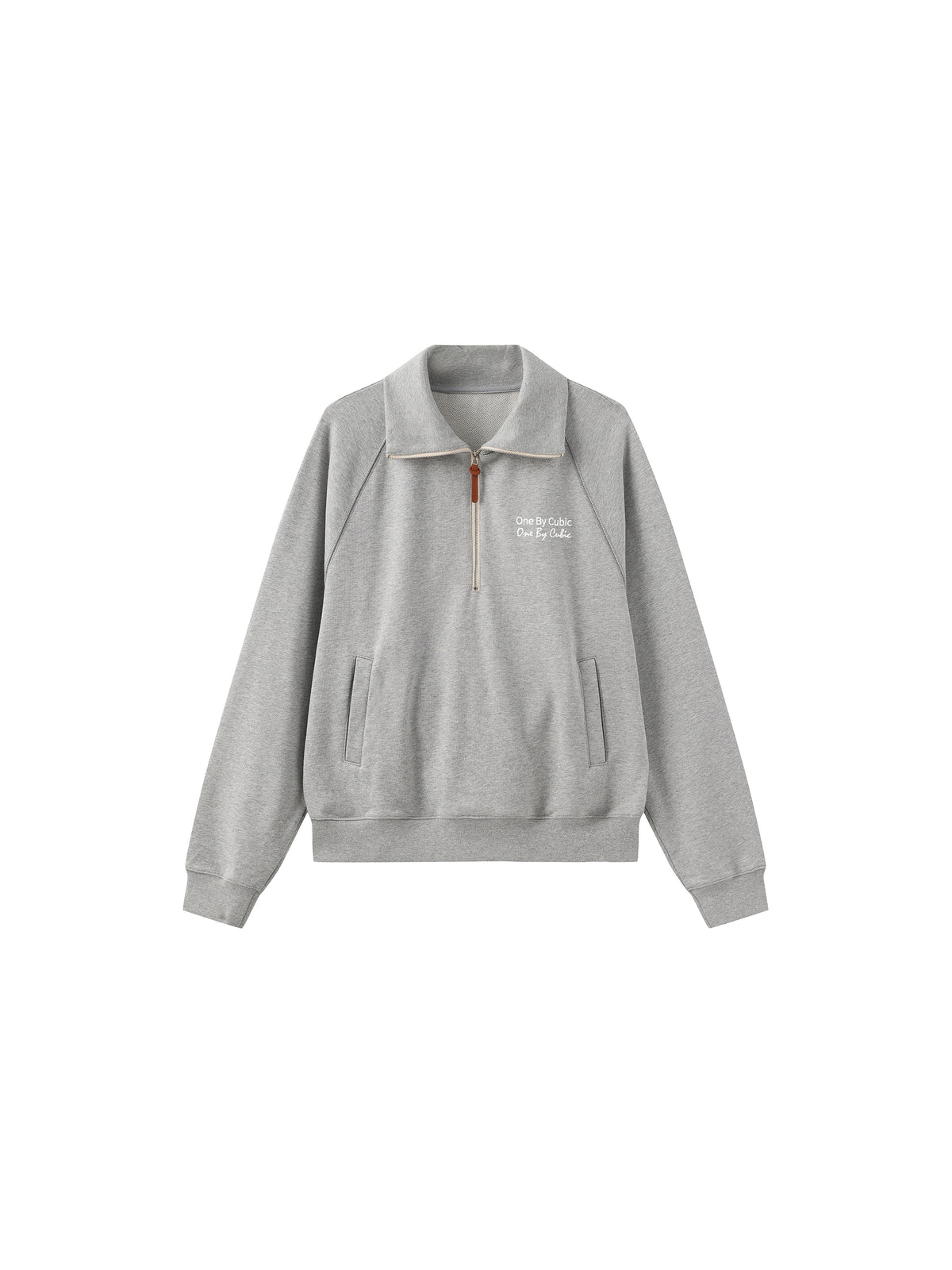 ONE BY CUBIC Collared Half-Zip Embroidered 100% Cotton Sweatshirt-17