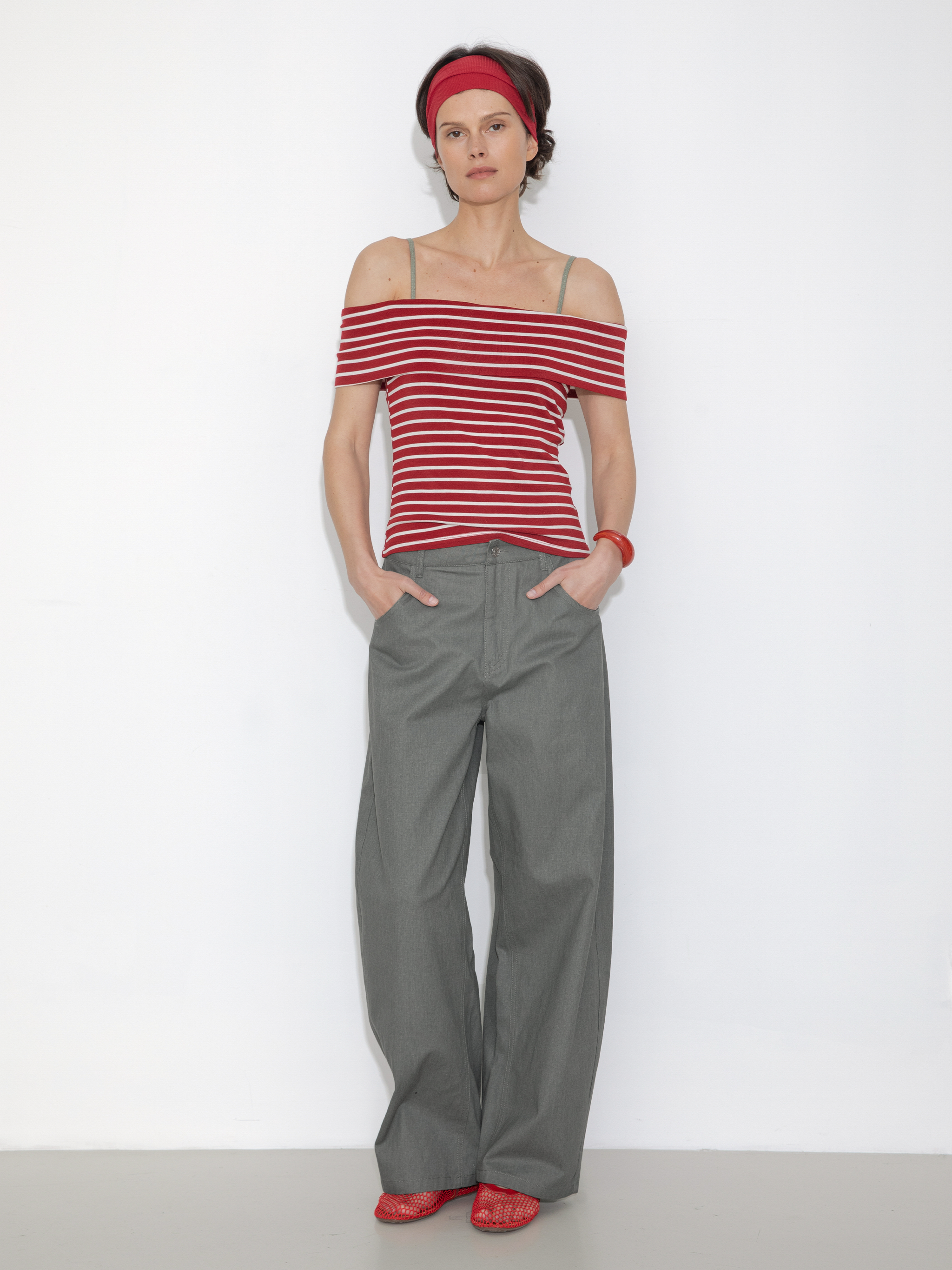 Striped Off-Shoulder Short-Sleeve Top-7