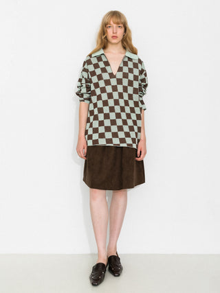 Checkerboard Contrast Knit Top