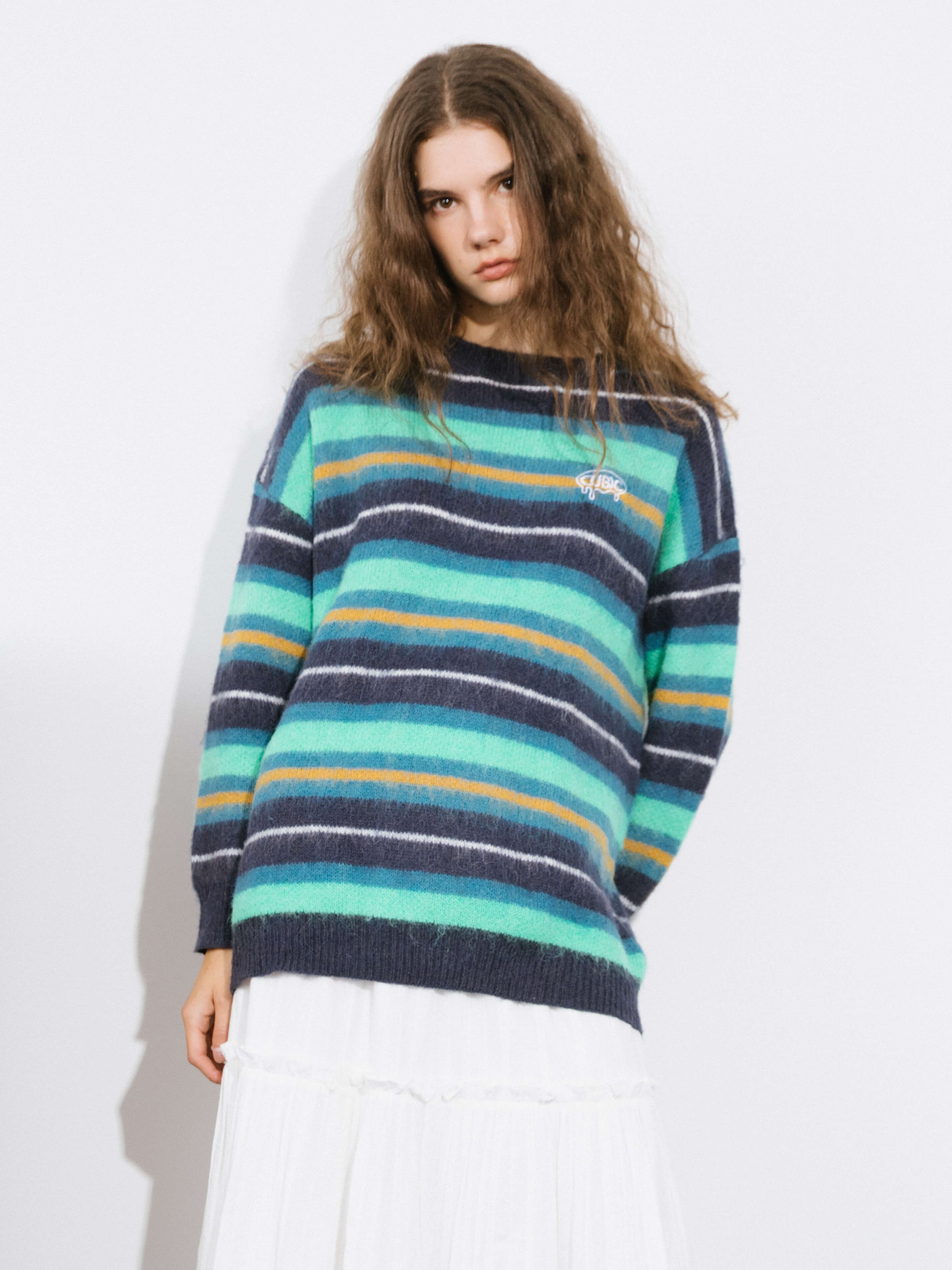 Fluffy Striped Oversized Knit Sweater-7