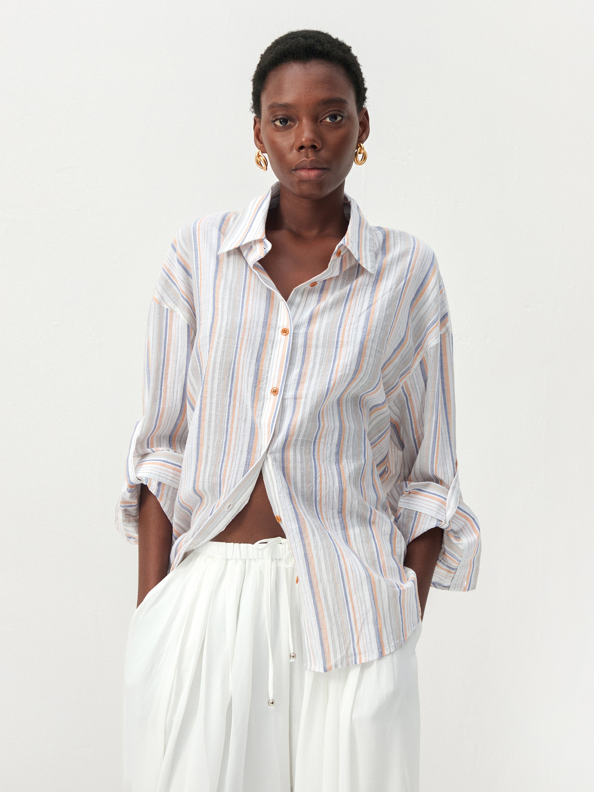 CUBIC Cotton-Blend Striped Oversized Shirt-7