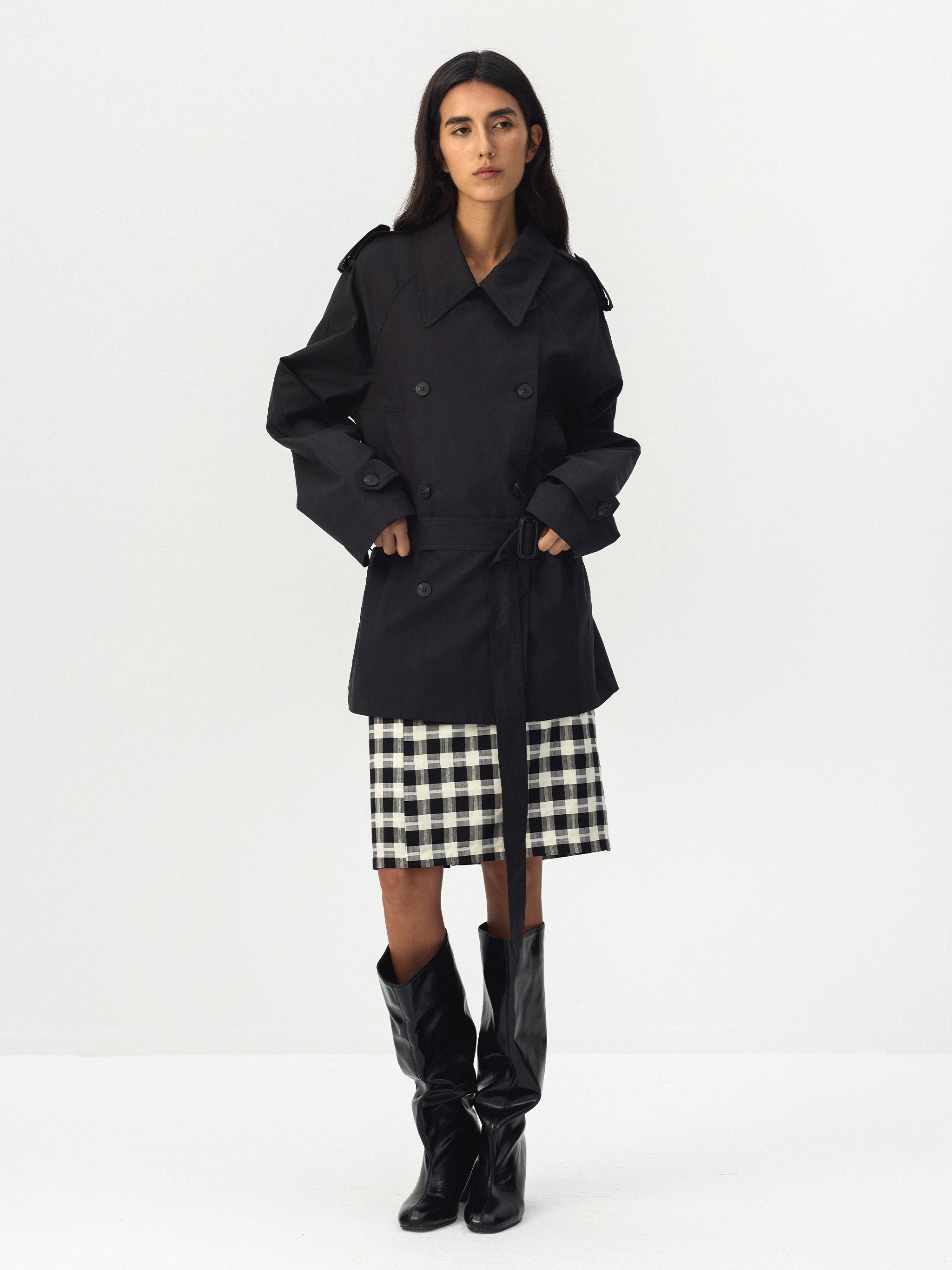CUBIC Belted Double-Breasted Trench Jacket-7