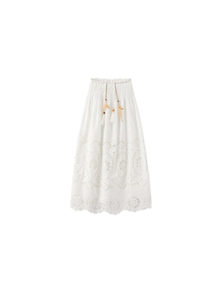 Eyelet Floral Elastic Waist Maxi Skirt