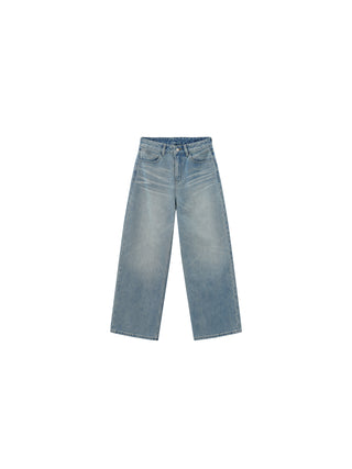 High-Waist Wide-Leg Washed Denim Jeans