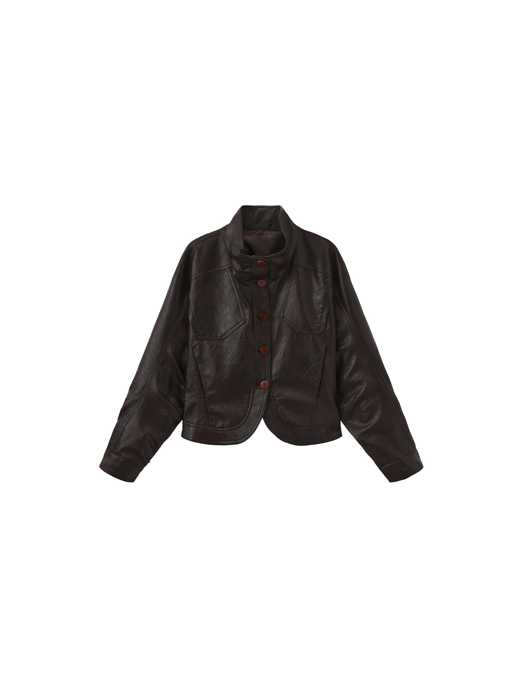 Curved Sleeve Faux Leather Jacket-7