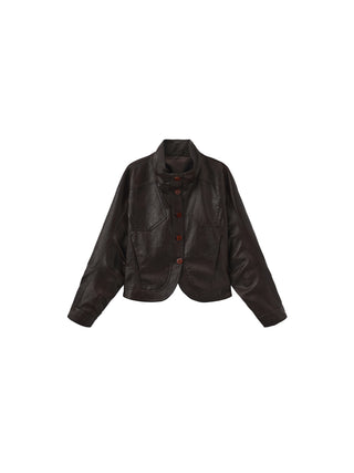 Curved Sleeve Faux Leather Jacket