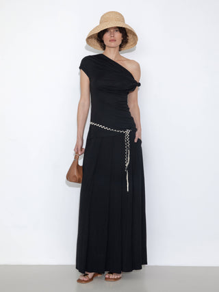 Pleated Hand-Braided High-Stretch Maxi Skirt
