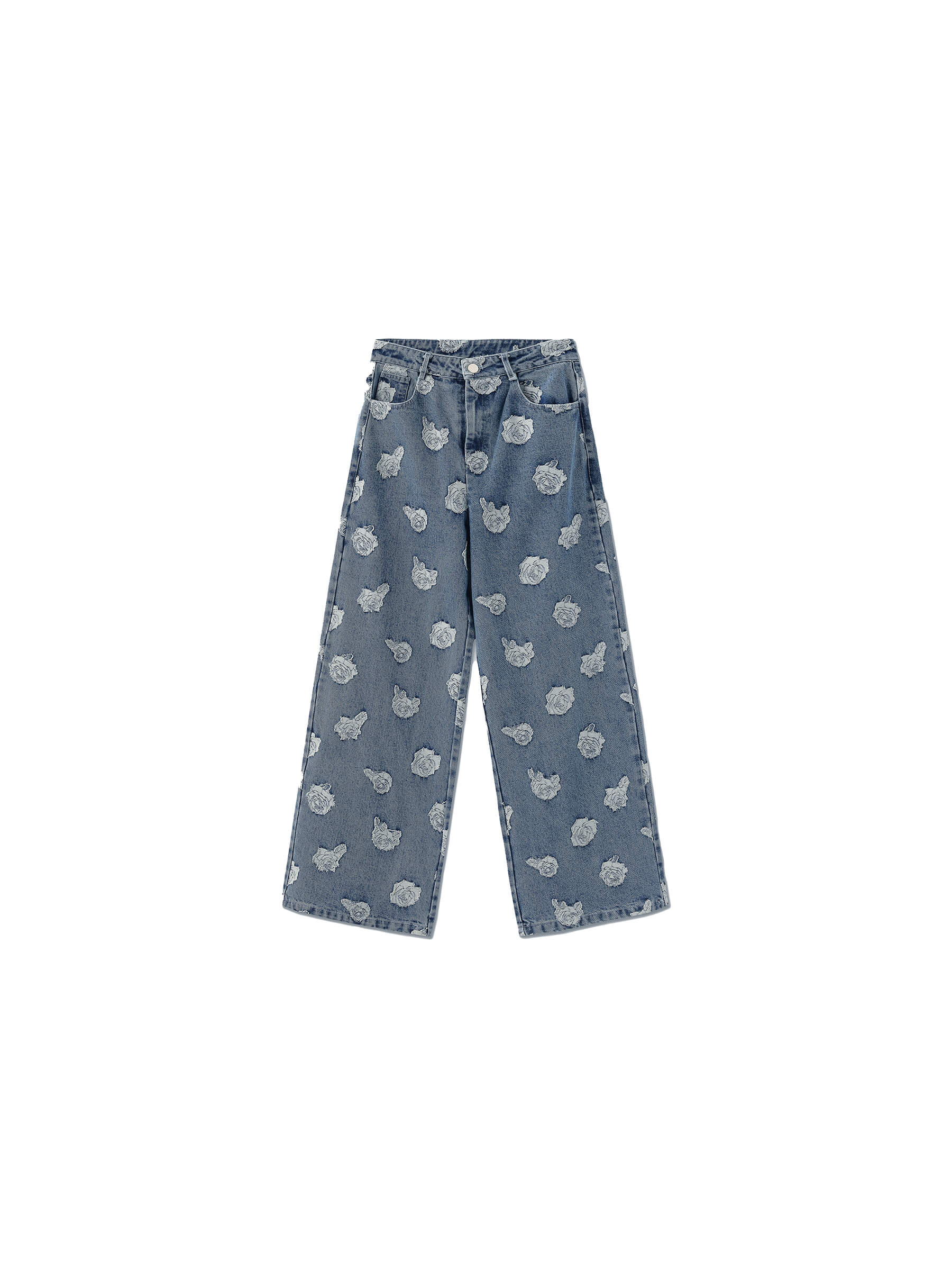 Retro Rose Print Washed Straight Leg Jeans-8