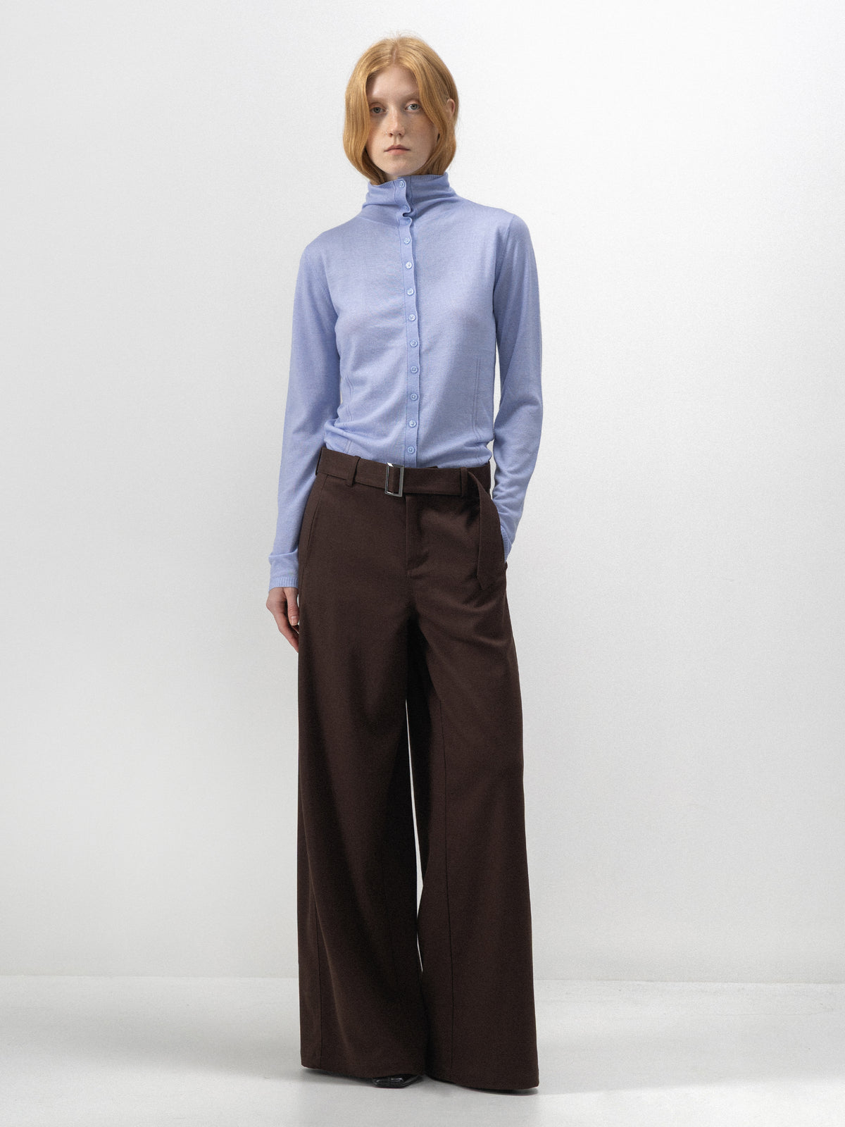 CUBIC Belted Wide-Leg Tailored Trousers-7