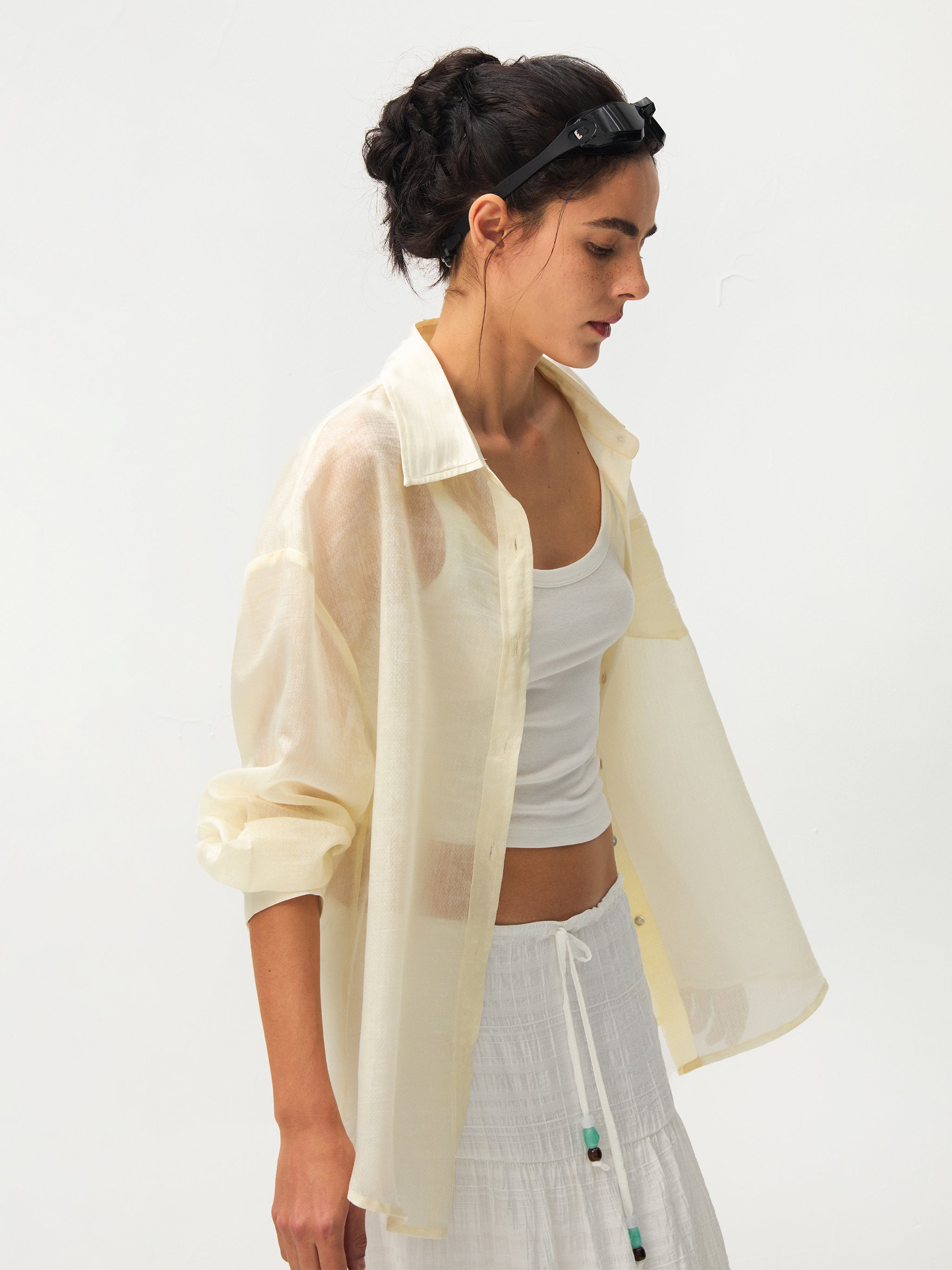 CUBIC Lyocell Oversized Sheer Button-Down Shirt-7