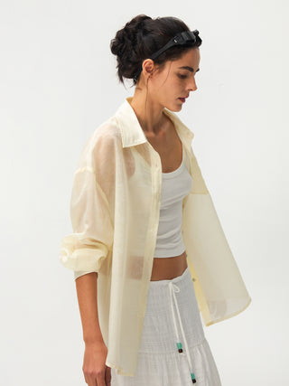 CUBIC Lyocell Oversized Sheer Button-Down Shirt