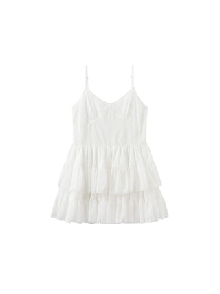 White Lace Tiered Short Dress