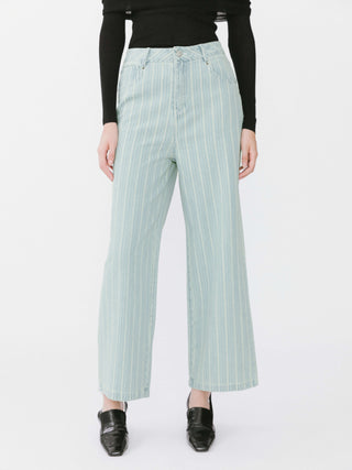 Pinstriped Wide Leg Cropped Jeans
