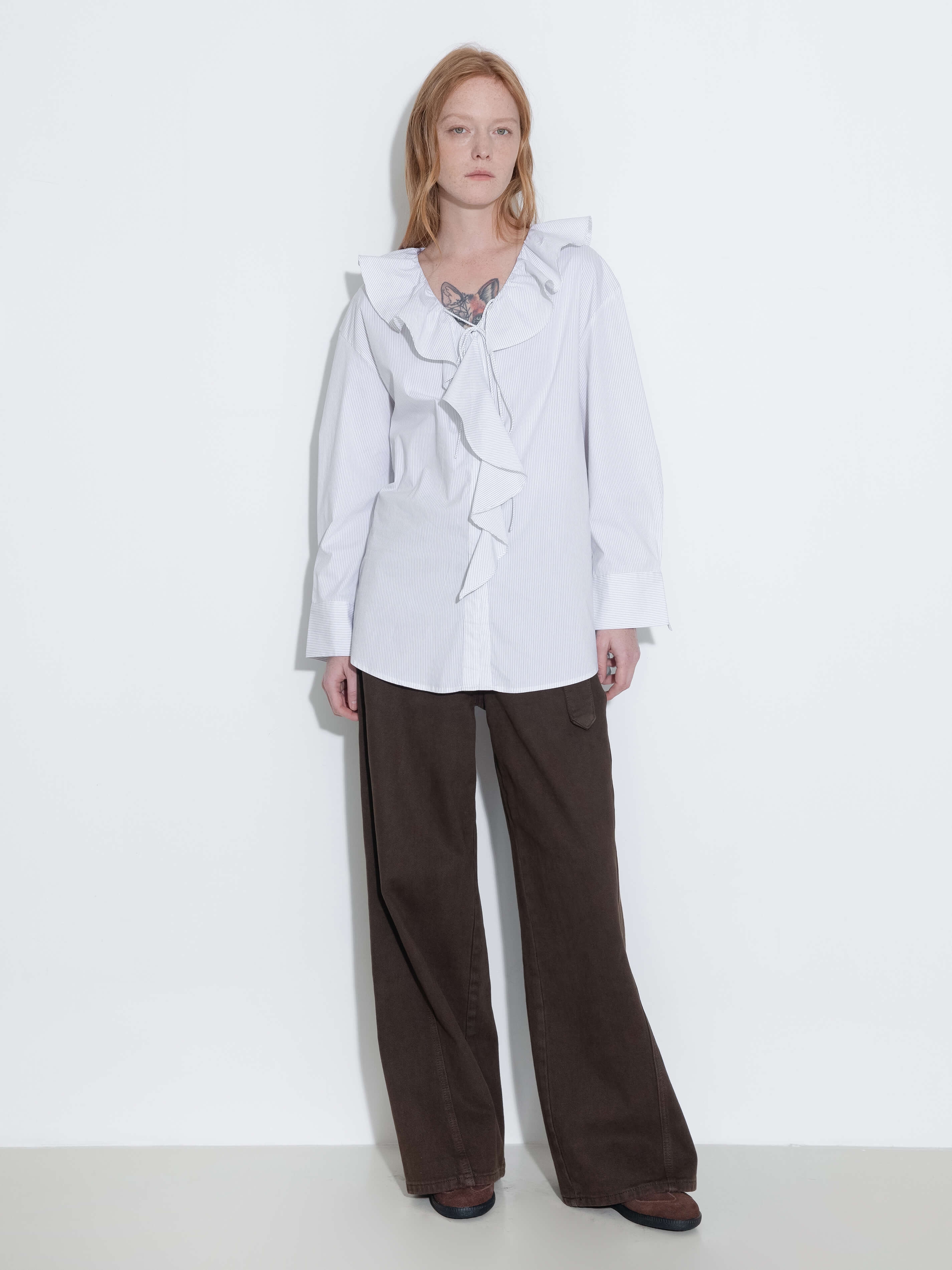 Ruffle Collar Striped Shirt-8