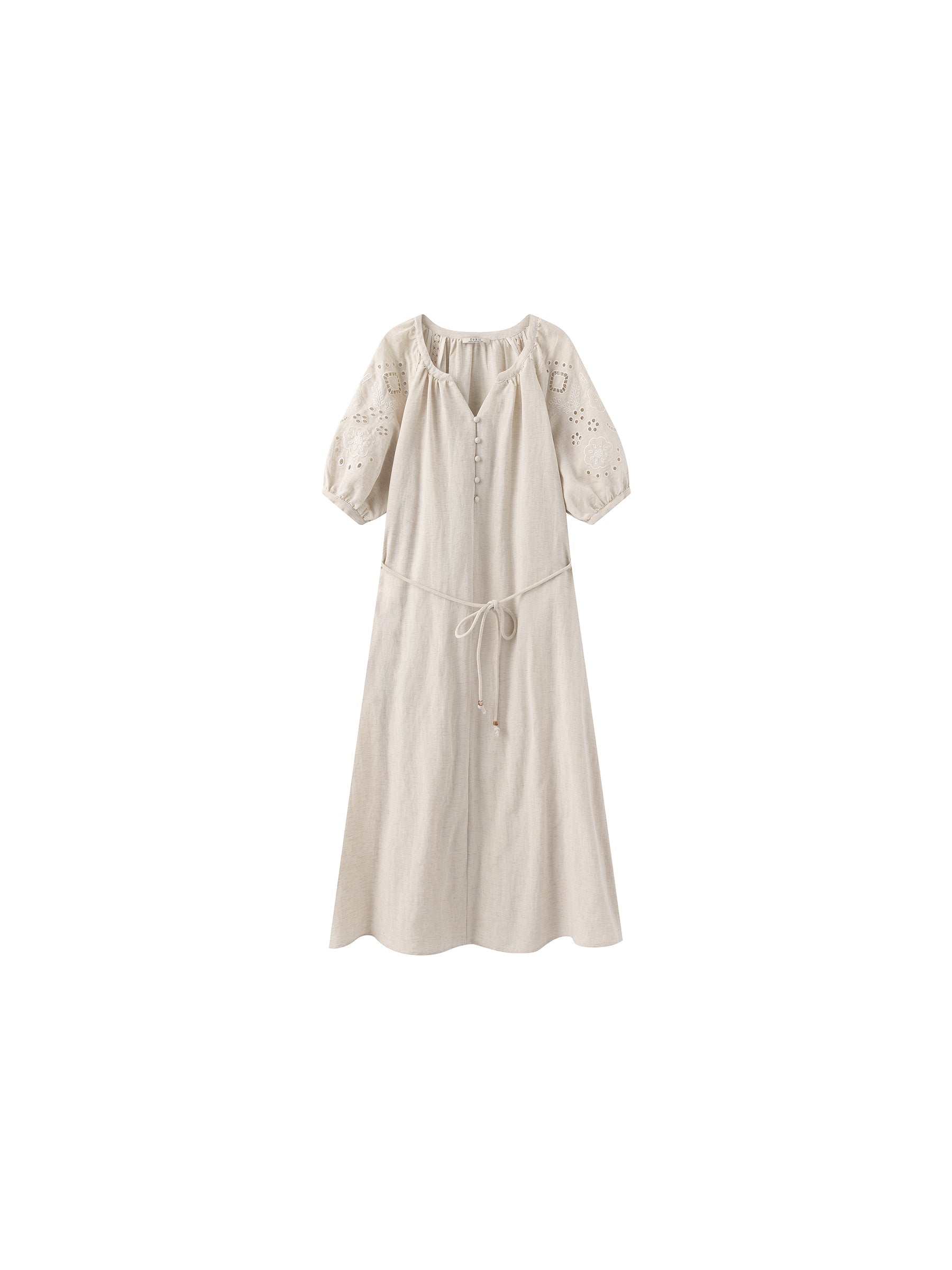 Loose-Fit Eyelet Embroidered Short-Sleeve Dress-7