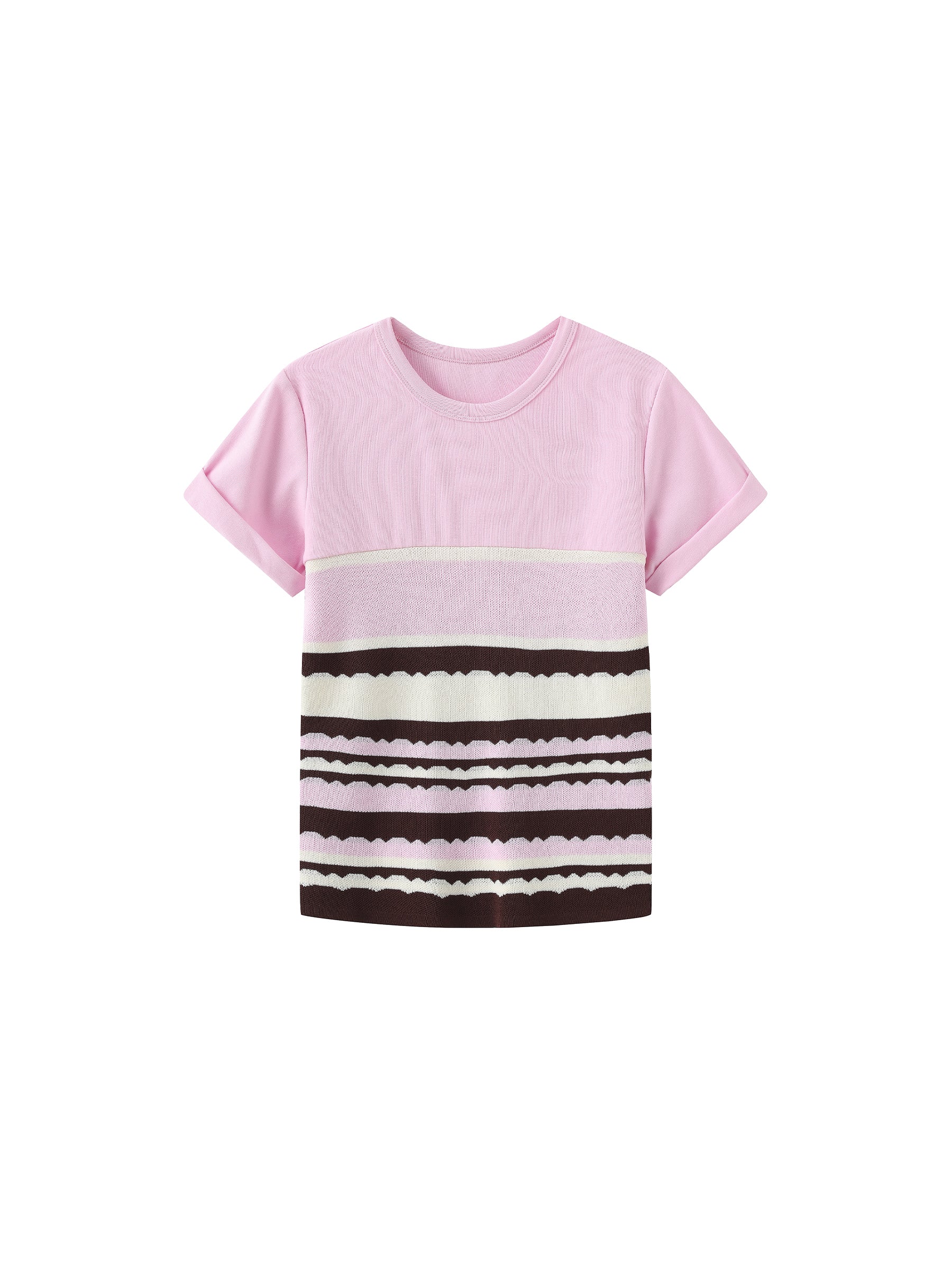Round Neck Striped Color Block Knitted T-shirt-7
