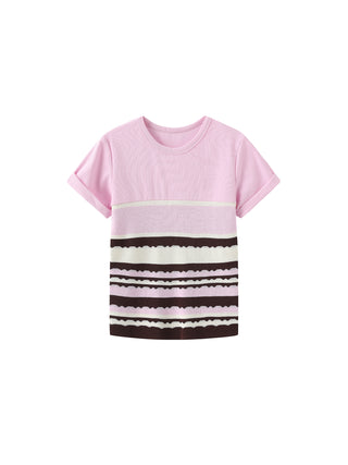 Round Neck Striped Color Block Knitted T-shirt