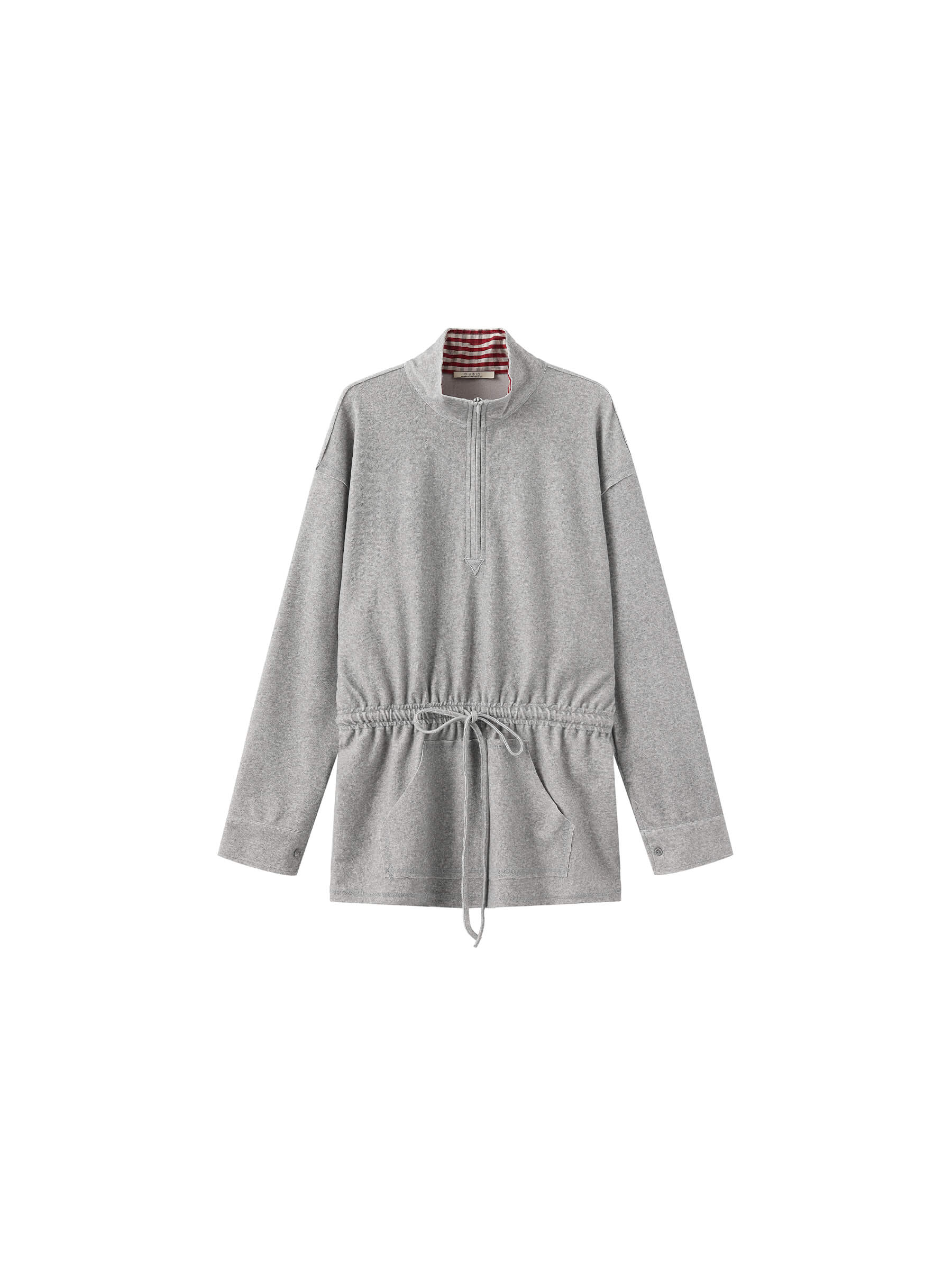 Long Sleeve Color-Block Drawstring Waist Polo Shirt-8