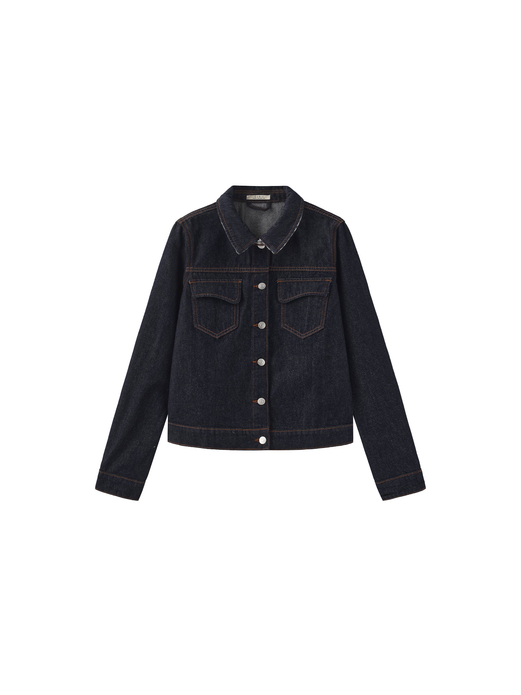 Color-Block High-Neck Denim Jacket-7
