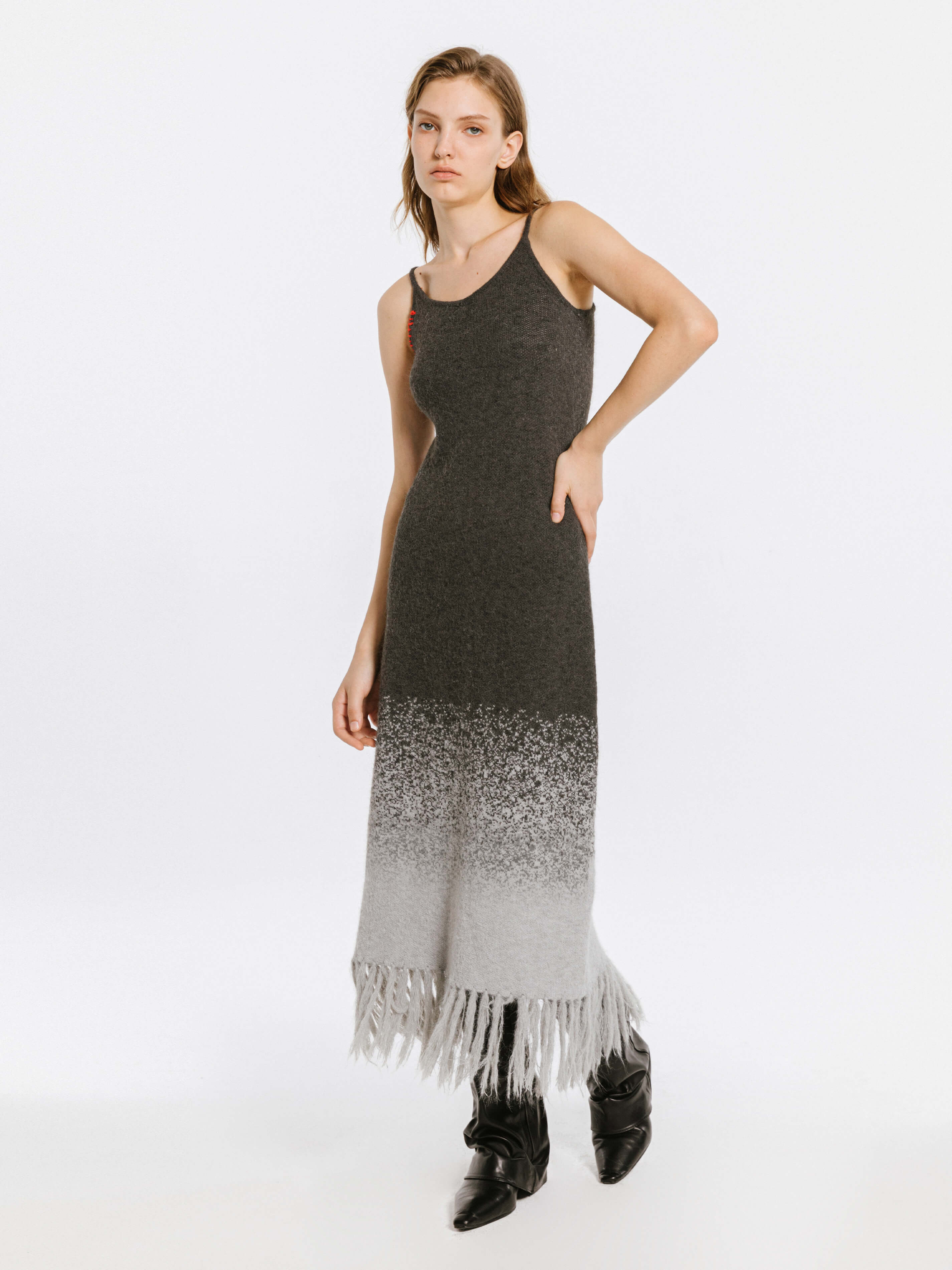 Gradient Knitted Maxi Dress with Wool Blend-7