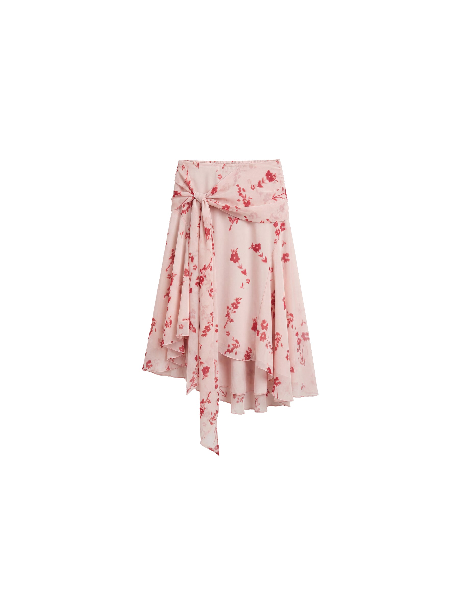 CUBIC Floral Print Asymmetrical Chiffon Midi Skirt-7
