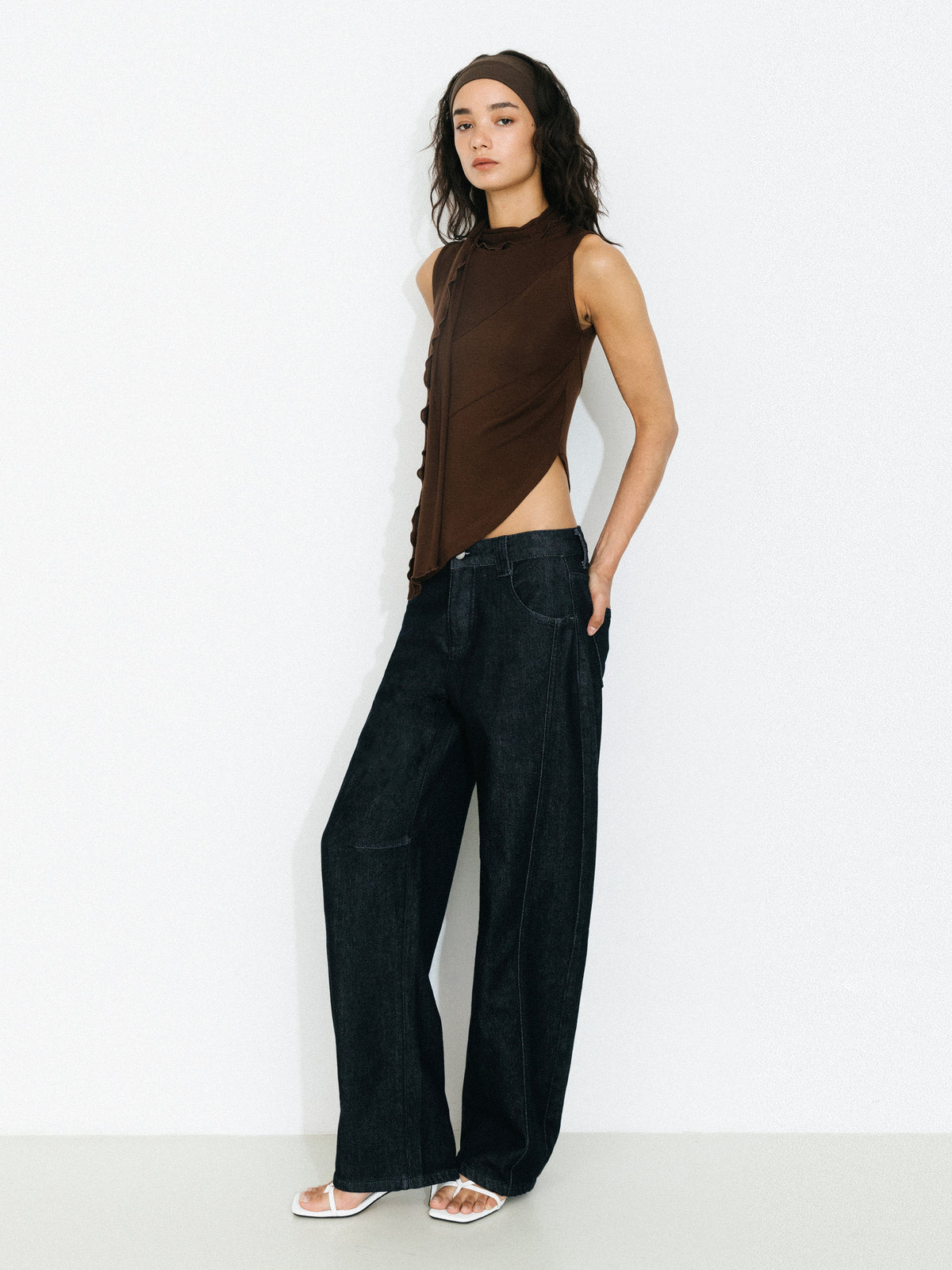 Asymmetrical Tie-Neck Flowy Sleeveless Top-6