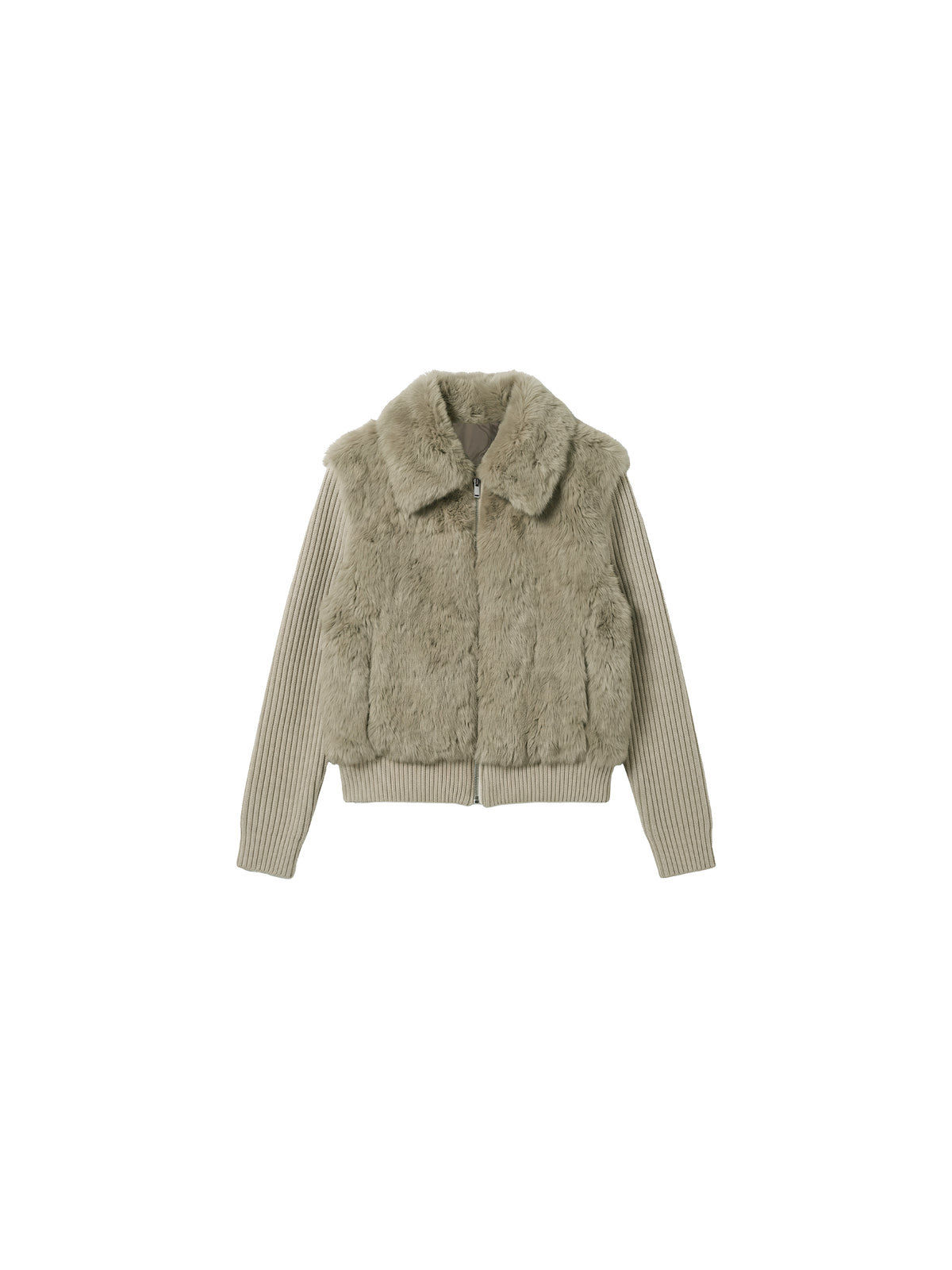 CUBIC Rabbit-Fur Panelled Knit Zip-Up Jacket-7