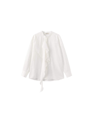 Ruffle Neck Tie Long Sleeve Shirt