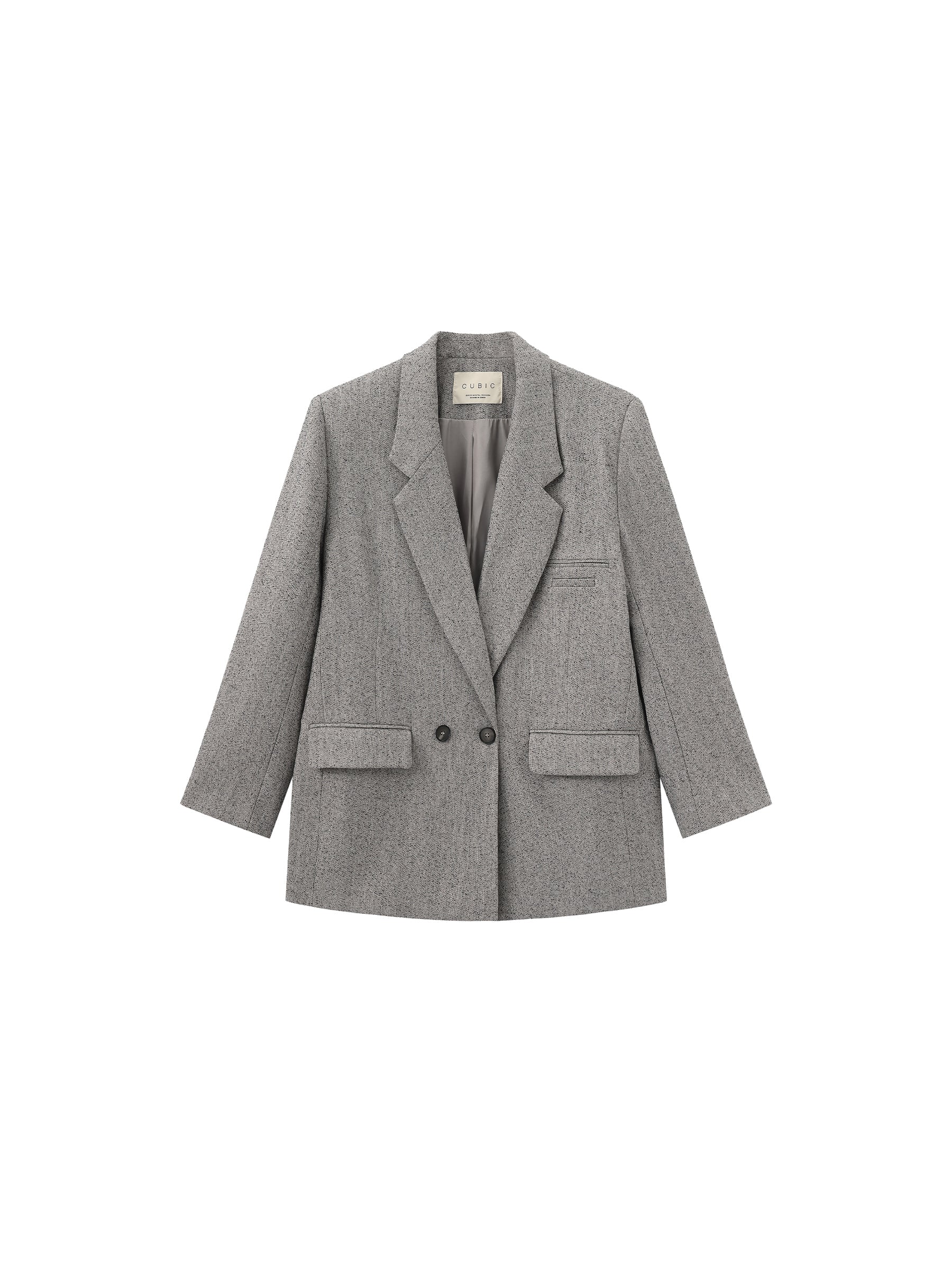 Textured Tweed Double-Breasted Boxy Blazer-7