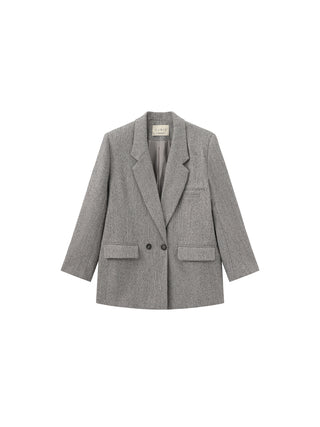 Textured Tweed Double-Breasted Boxy Blazer