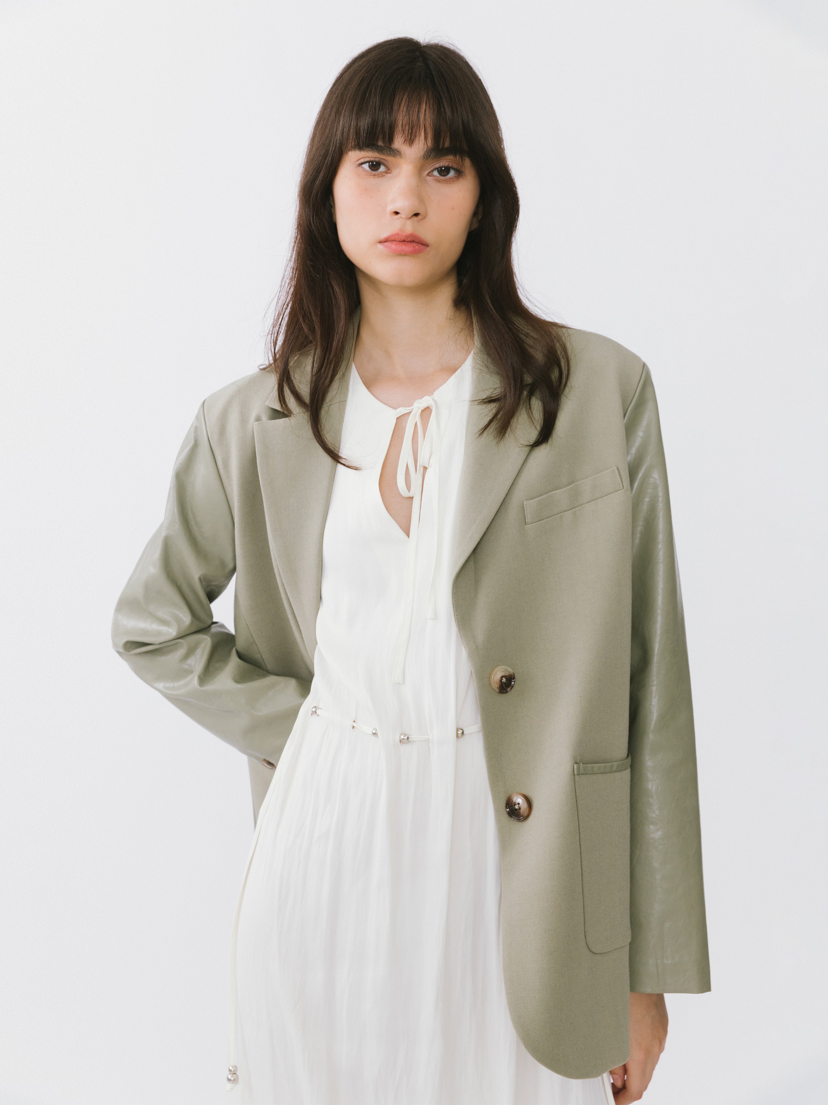 Faux Leather and Wool Oversized Blazer-8