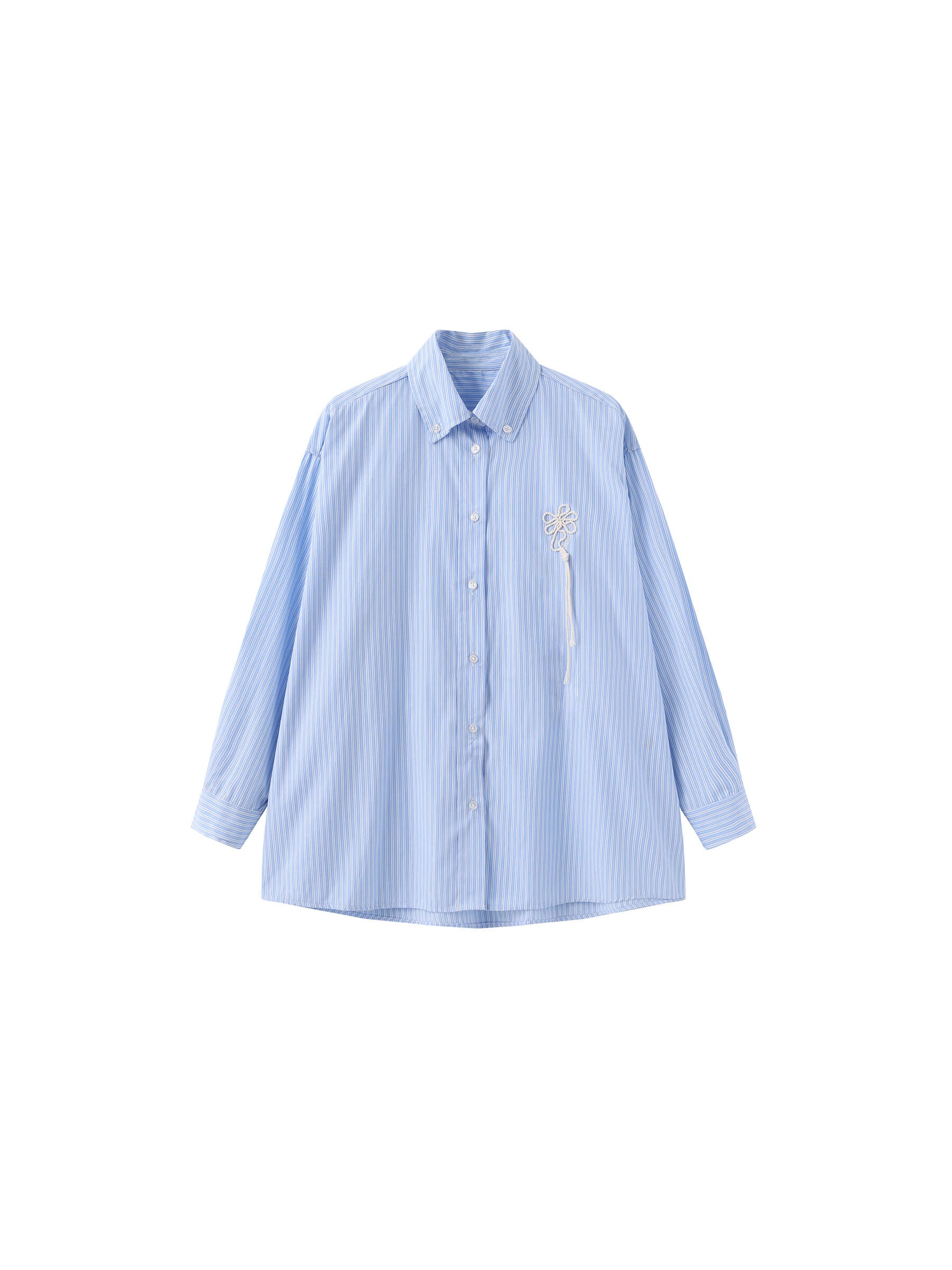 Loose Striped Shirt with Cord Embroidery-5