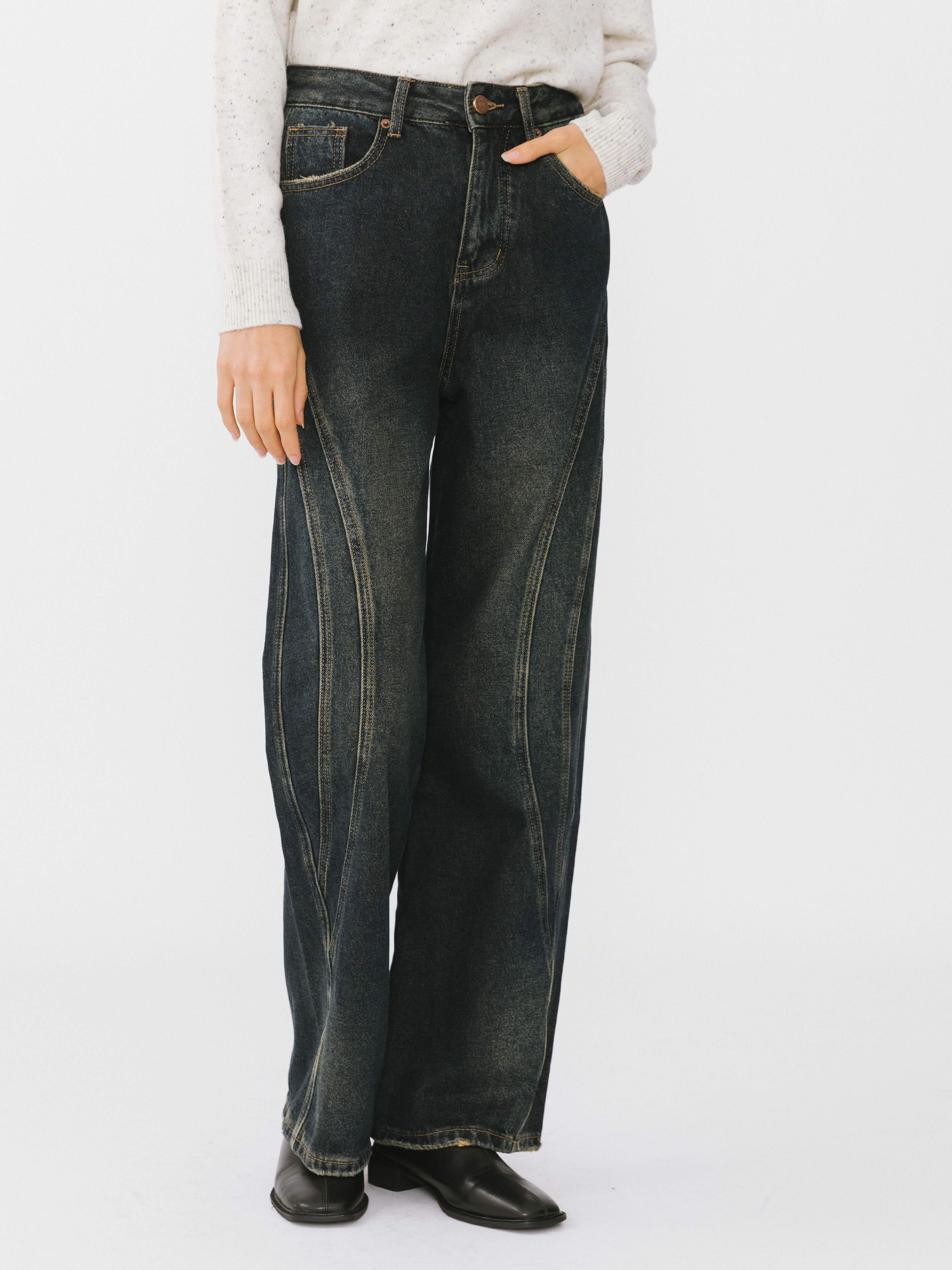 Vintage Style Straight leg Denim Jeans-7