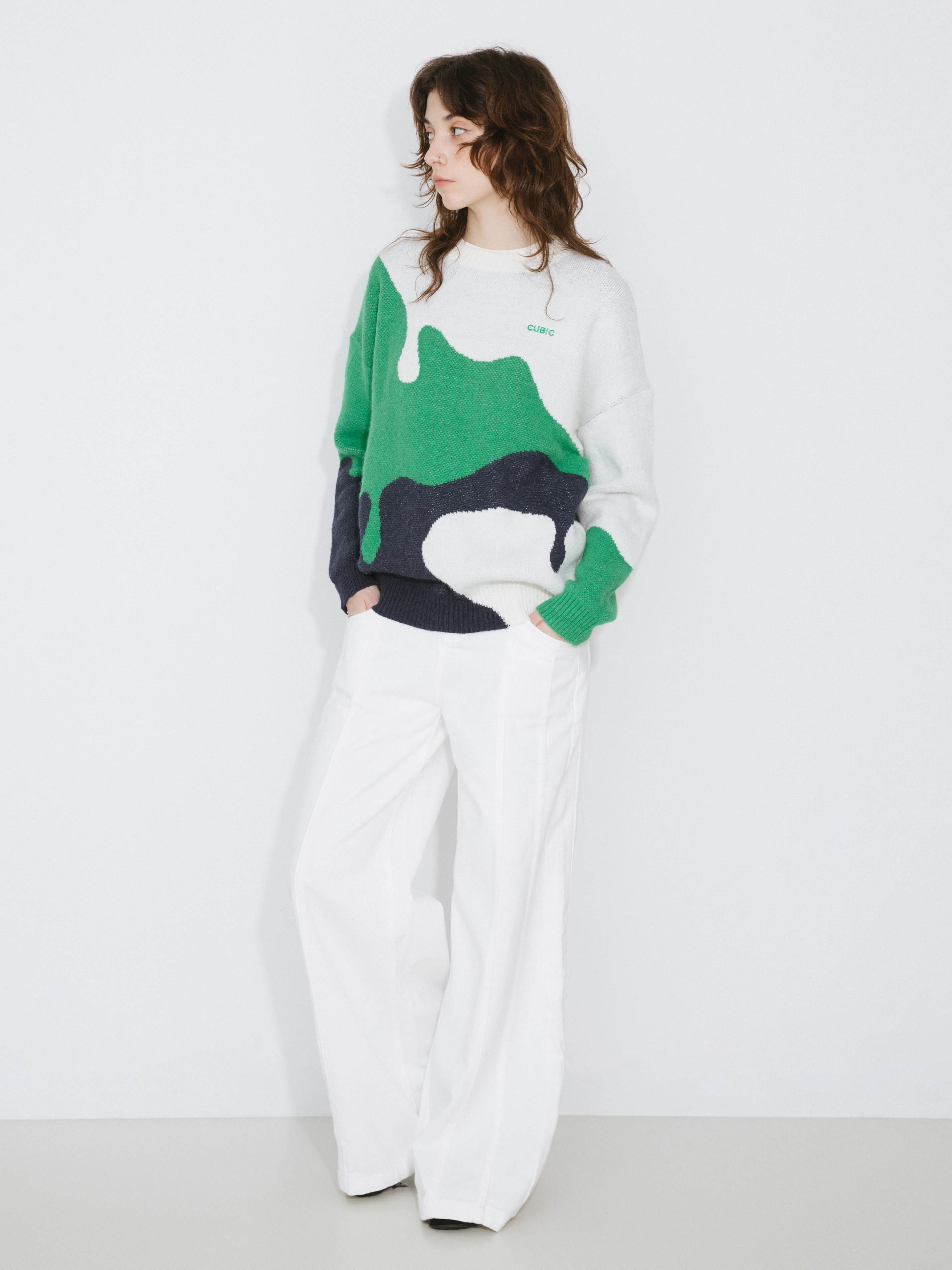 Melting Colour Block Oversized Knit Sweater-2