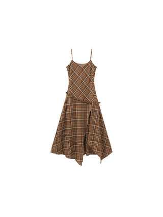 Checkered A-Line Cami Dress with Asymmetrical Hem